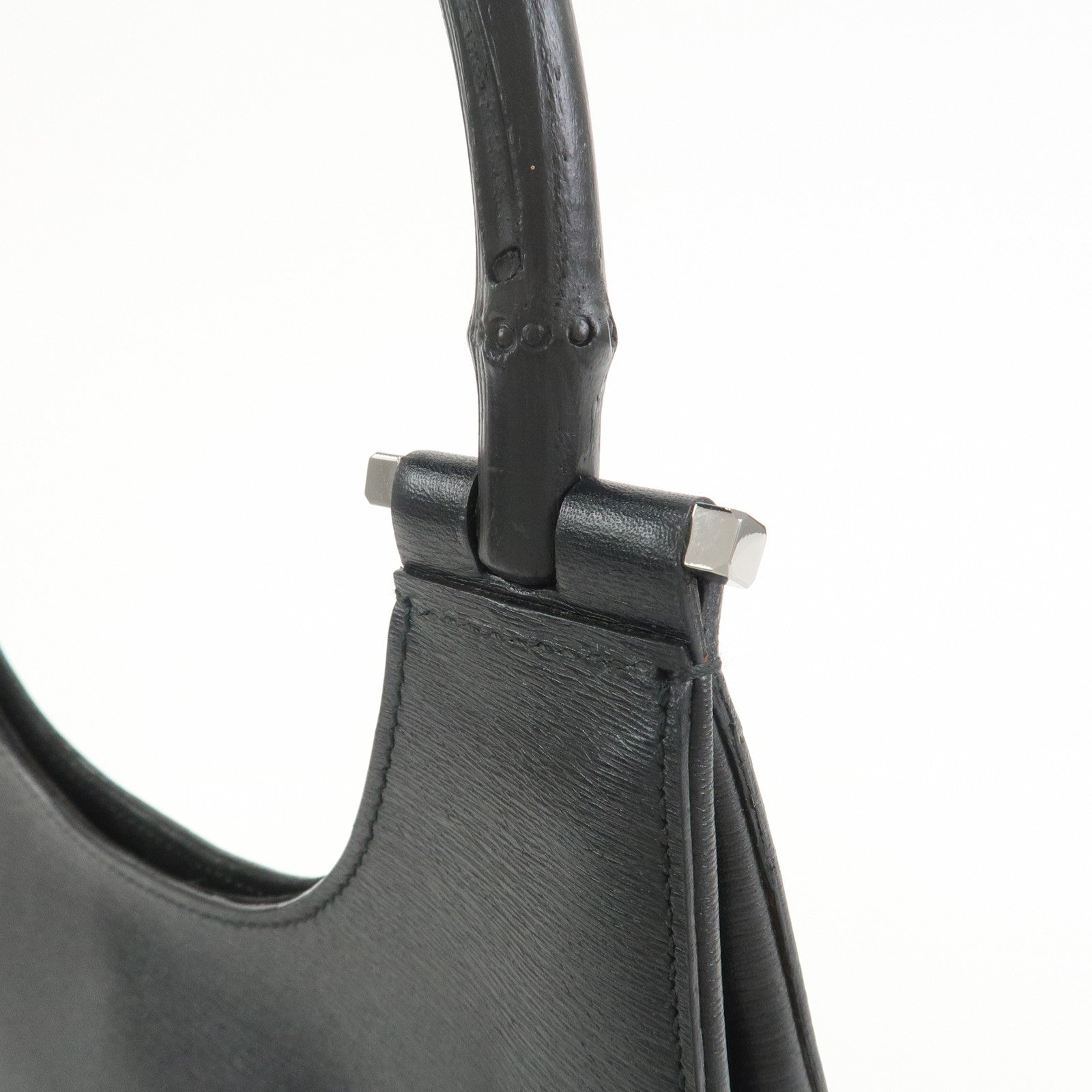 GUCCI Bamboo Leather Hand Bag Shoulder Bag Black 001.3761