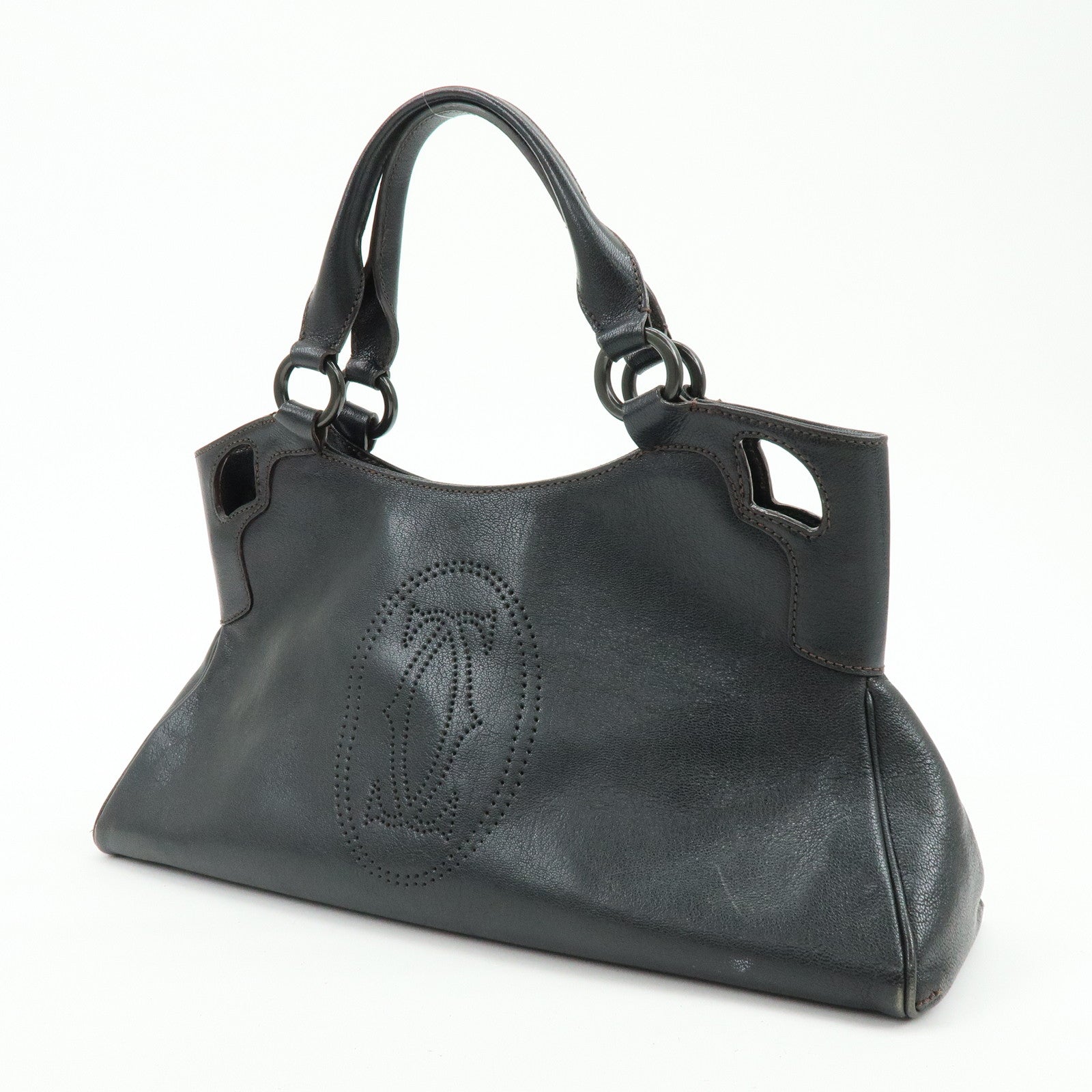 Cartier Marcello de Cartier Leather Hand Bag Tote Bag Black