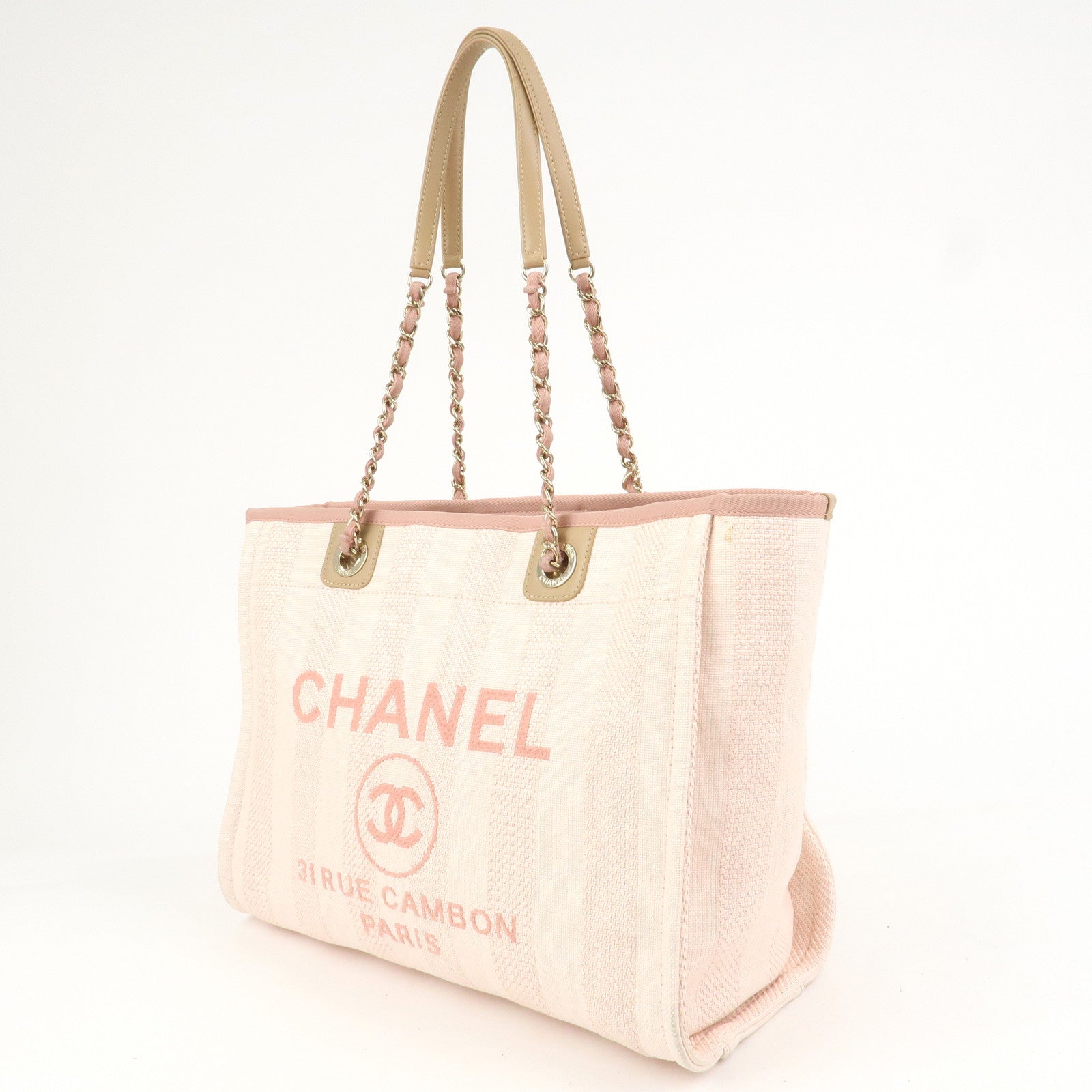 CHANEL Deauville MM Tweed Leather Tote Bag Shoulder Bag A67001