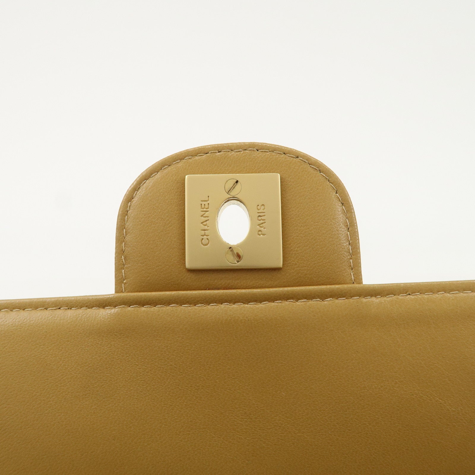 CHANEL Chocolate Bar Lamb Skin Chain Shoulder Bag Beige A15316 Used