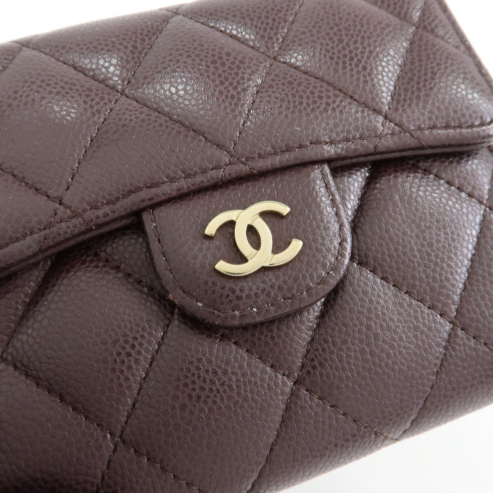 CHANEL Matelasse Caviarskin Small Tri-fold Wallet Brown AP0231