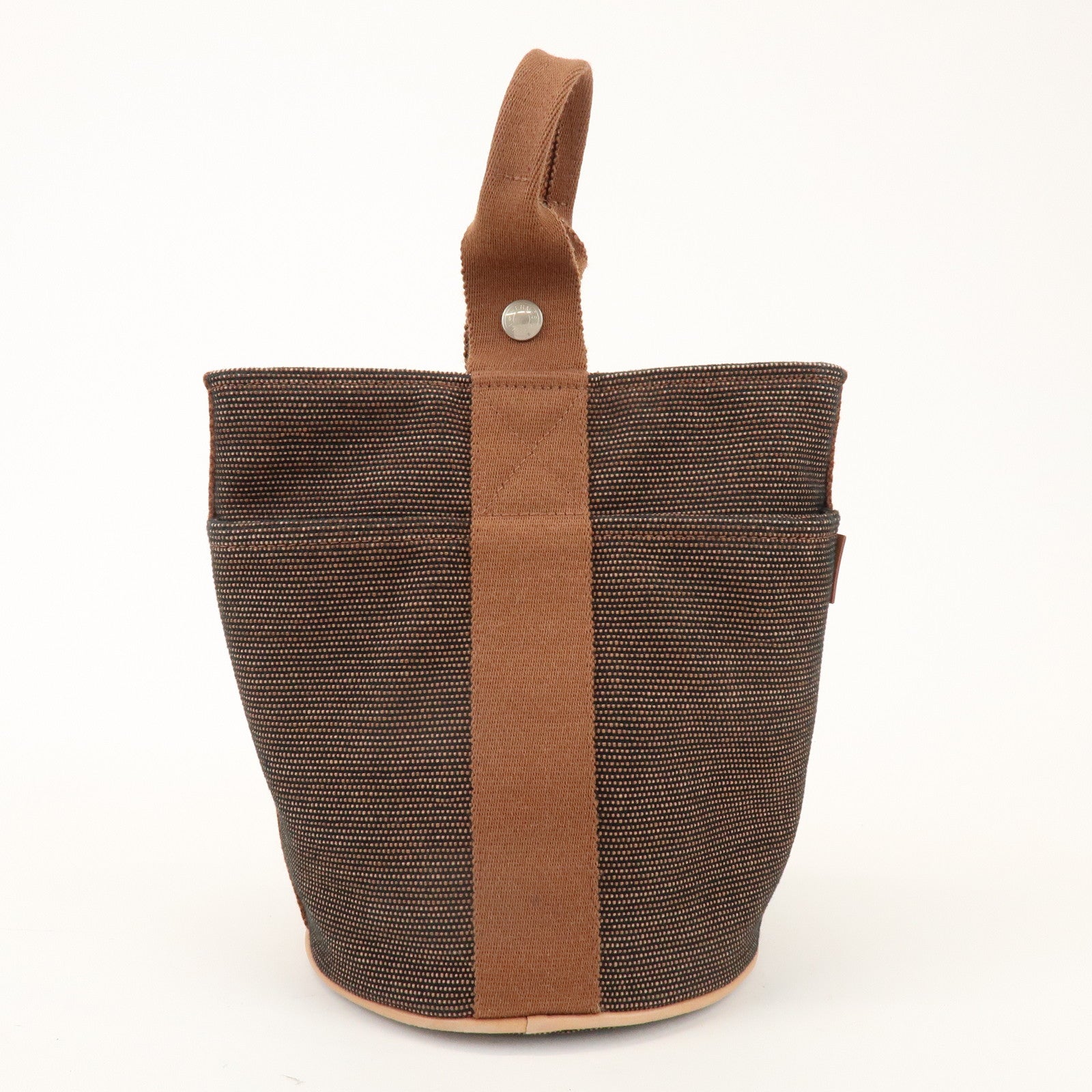 HERMES Saxe PM Canvas Leather Hand Bag Bucket Bag Brown