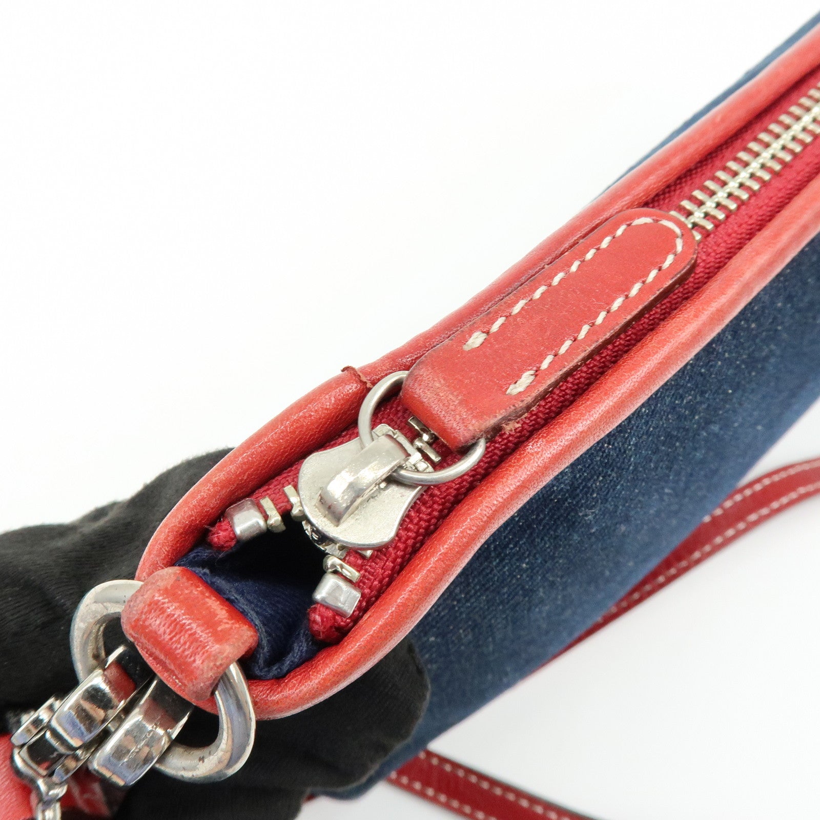 BURBERRY Blue Label Denim Leather 2Way Shoulder Hand Bag Blue Red