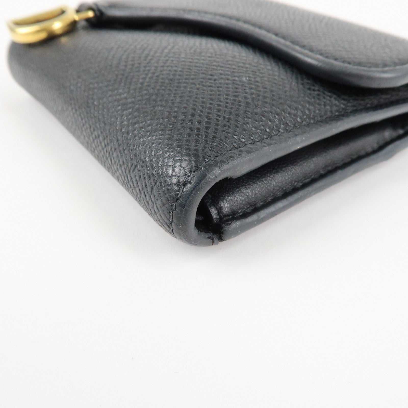 Christian Dior Saddle Leather Compact Wallet Black Gold Hardware Used