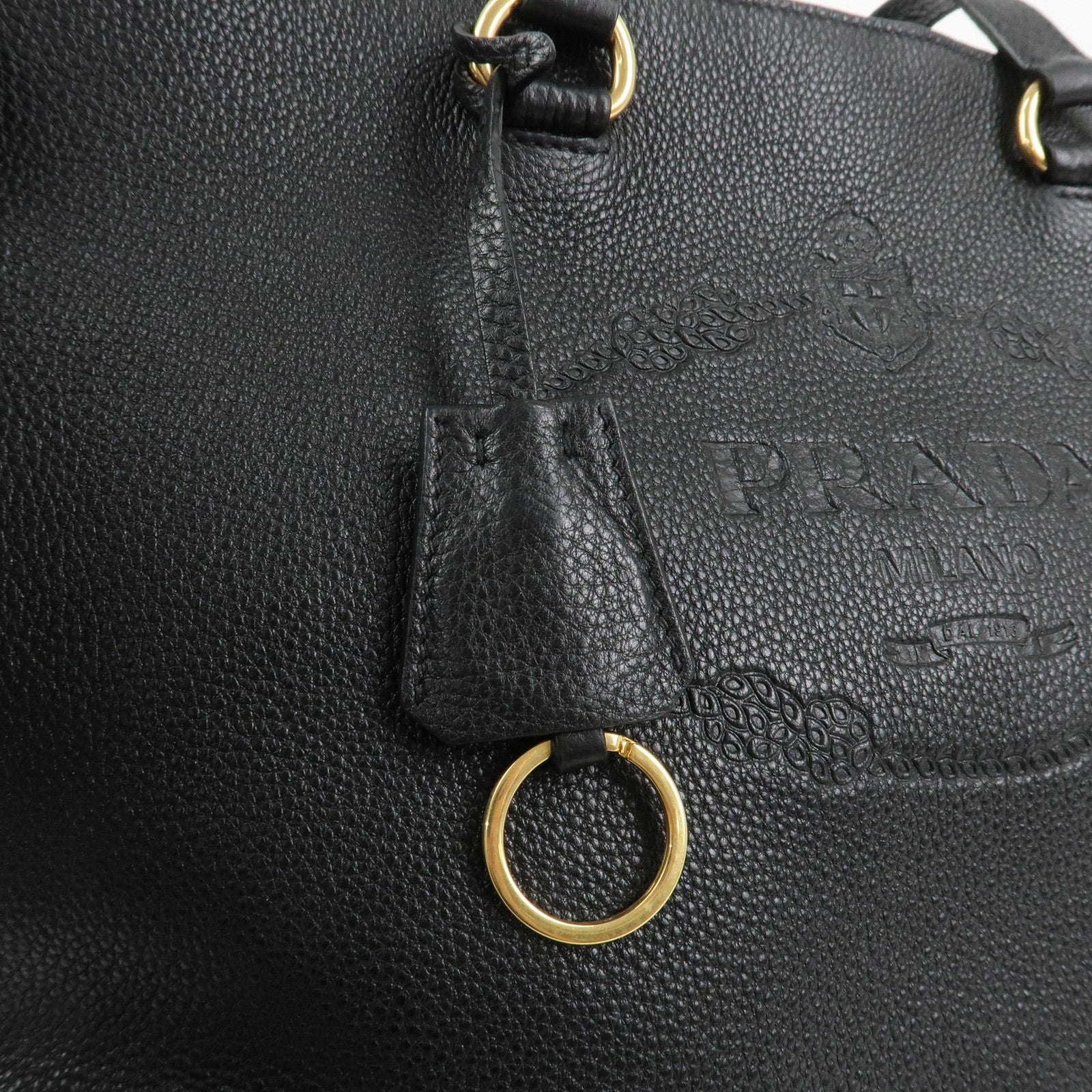 PRADA Logo Vitello Daino Leather Tote Bag Shoulder Bag Black 1BG100