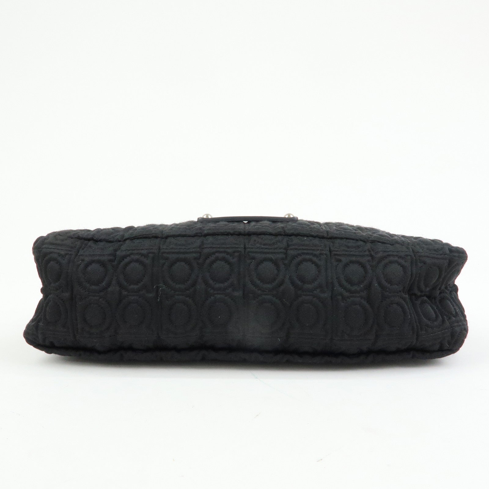 Ferragamo Gancini Canvas Leather Mini Hand Bag Black