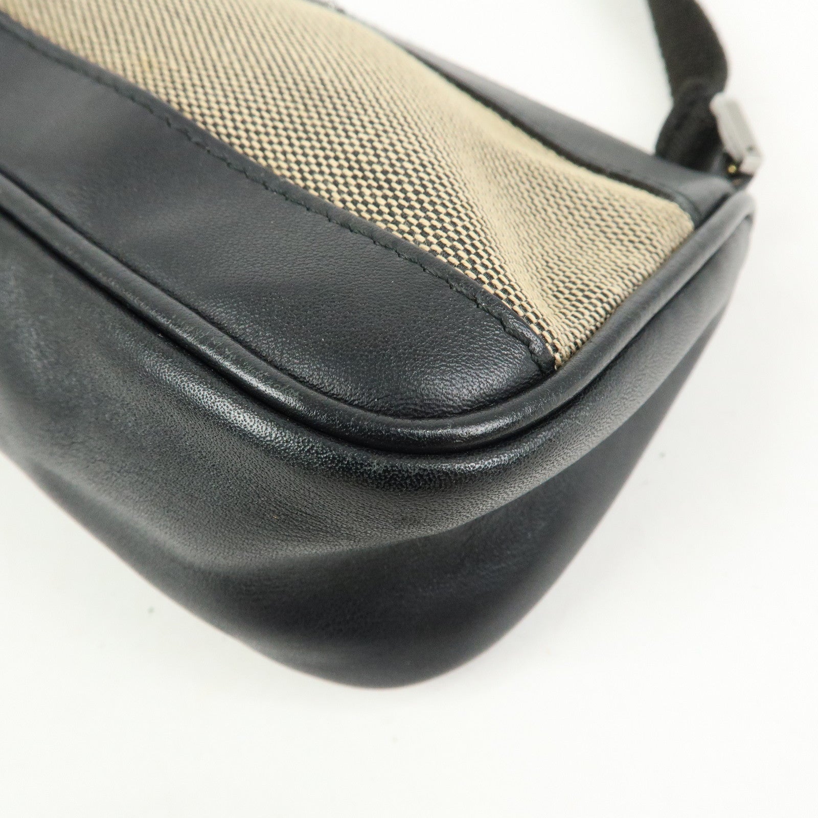 GUCCI Logo Canvas Leather Small Hand Bag Black Beige 92820