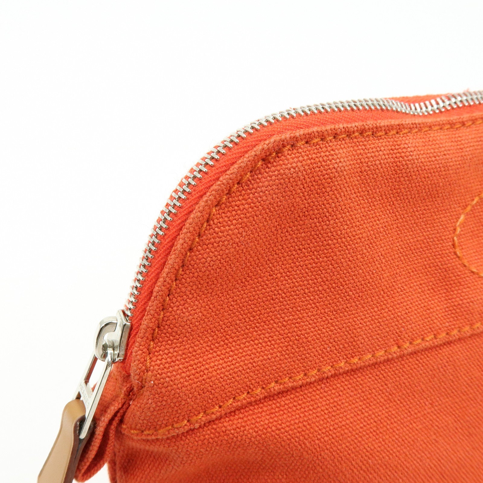 HERMES Bolide Mini Cotton Leather Pouch Cosmetic Pouch Orange