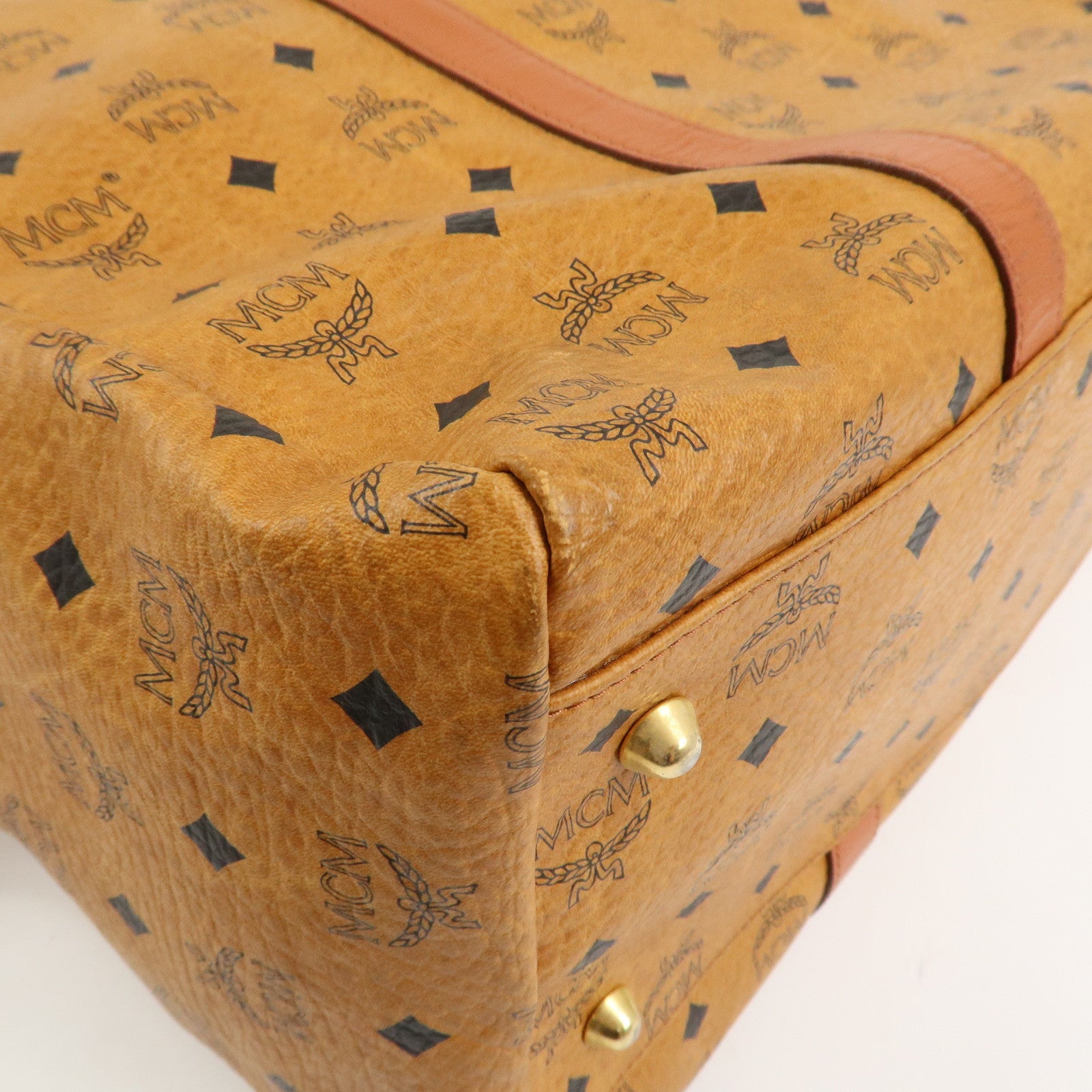 MCM Visetos Leather Boston Bag Shoulder Bag Brown