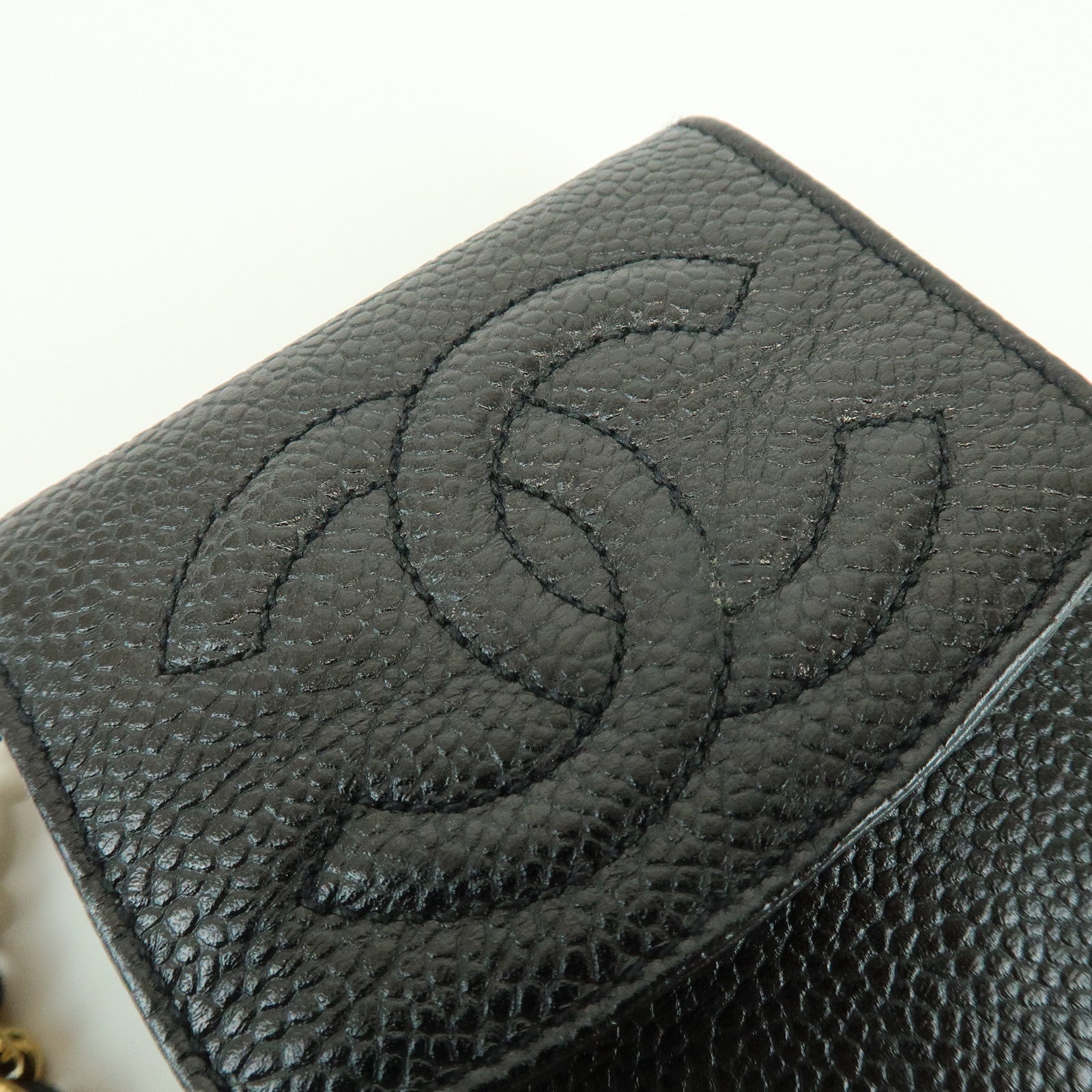 CHANEL COCO Mark Caviarskin Chain Shoulder Phone Case Black
