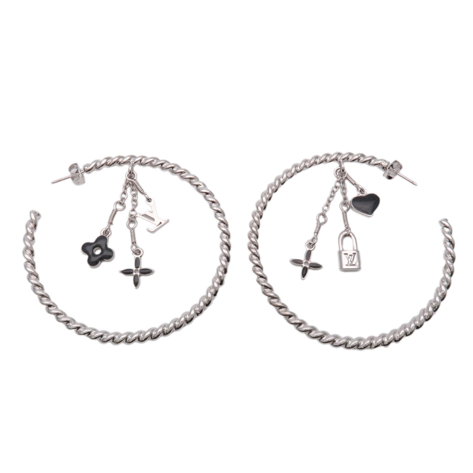 Louis Vuitton Creole Sweet Monogram Metal Earrings Silver M65679 Used