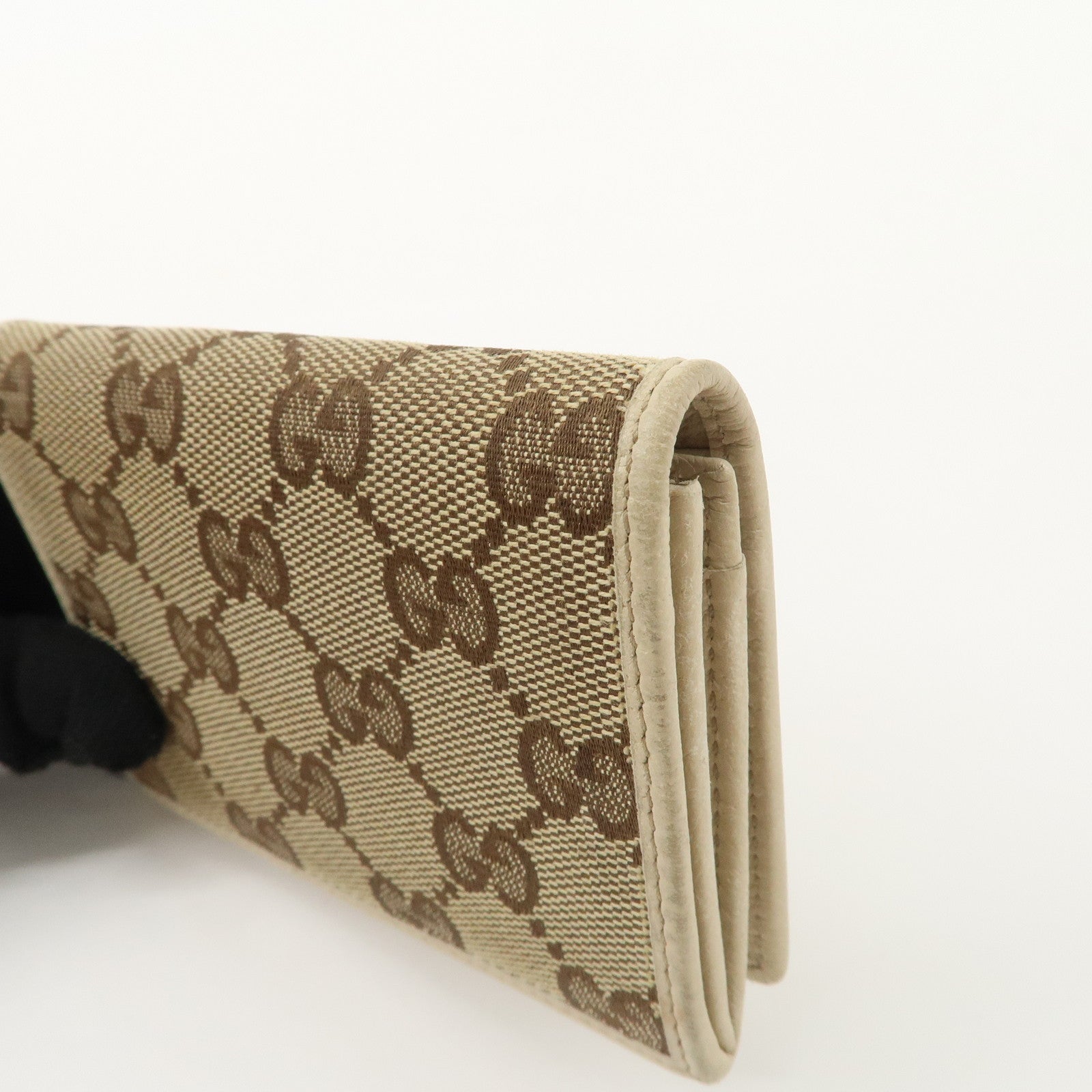 GUCCI Abbey GG Canvas Leather Card Case Ivory Beige 141417 Used