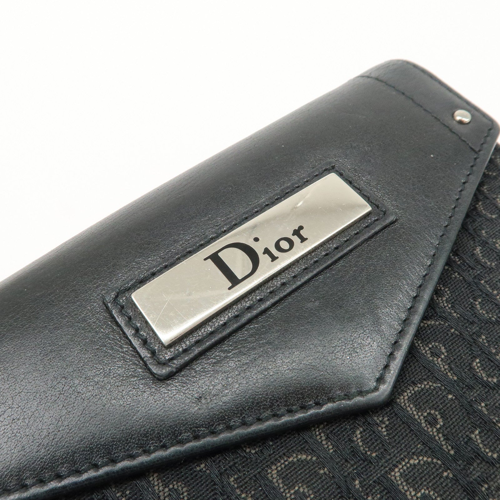 Christian Dior Trotter Leather Canvas Tri-Hold Wallet Black Silver