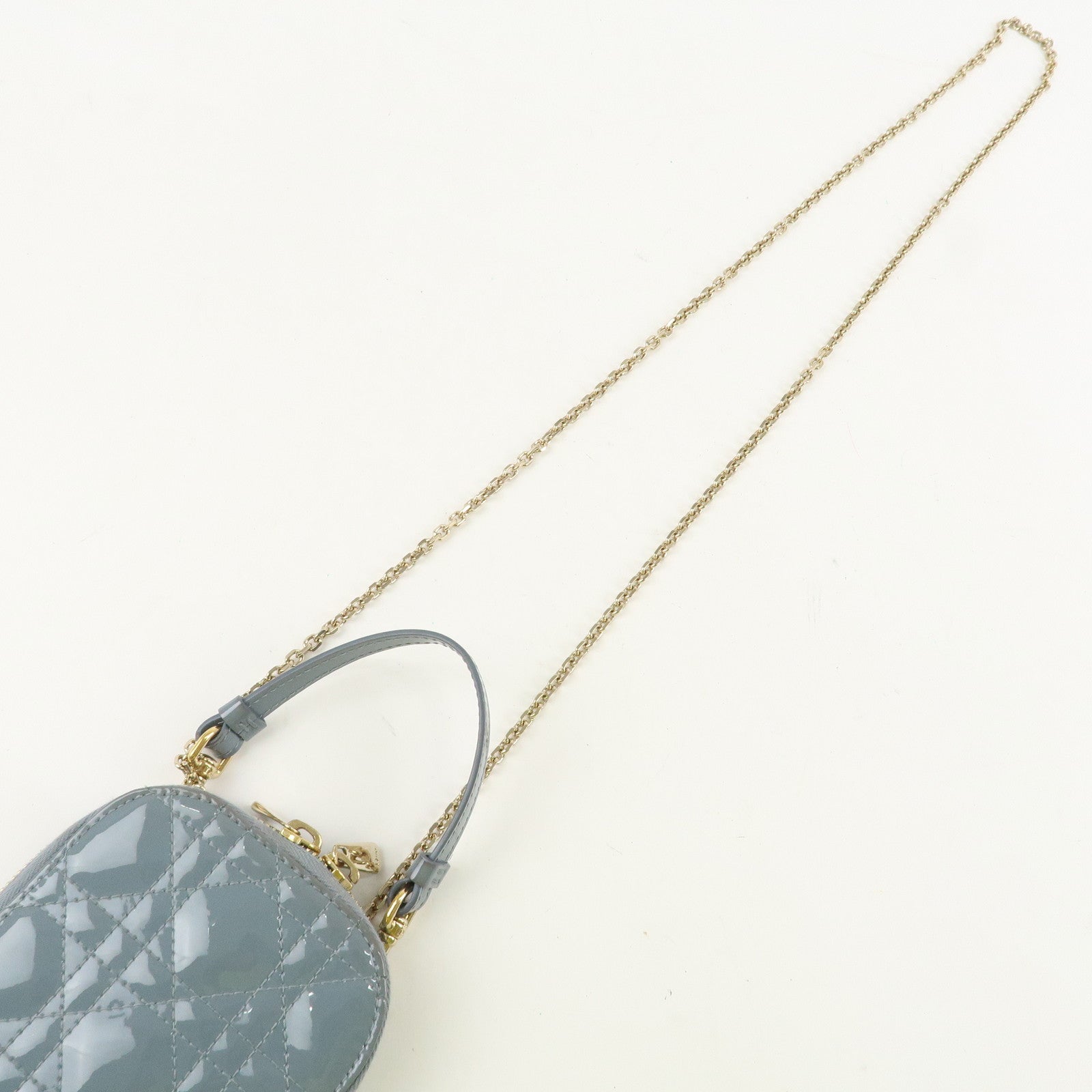 Christian Dior Lady Dior Canage Patent Leather Phone Holder Light Blue Used