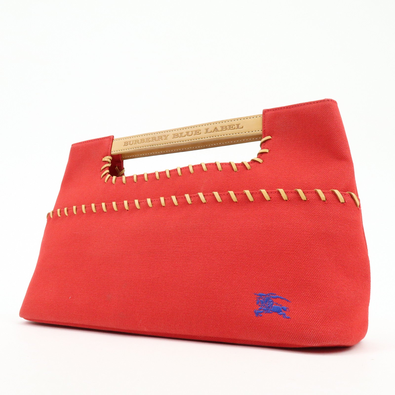 BURBERRY Blue Label Cotton Leather Hand Bag Tote Bag Red
