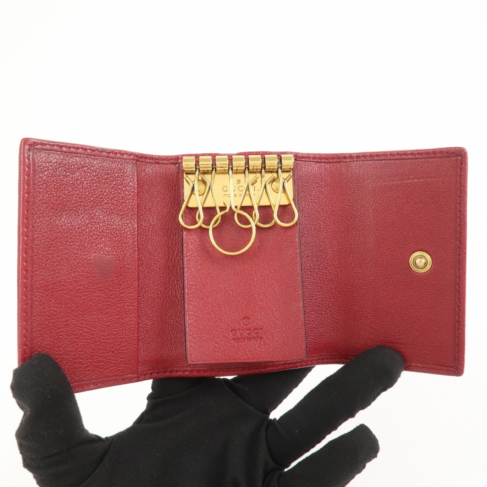 GUCCI GG Marmont Bamboo Leather 6 Key Rings Key Case Red 658636