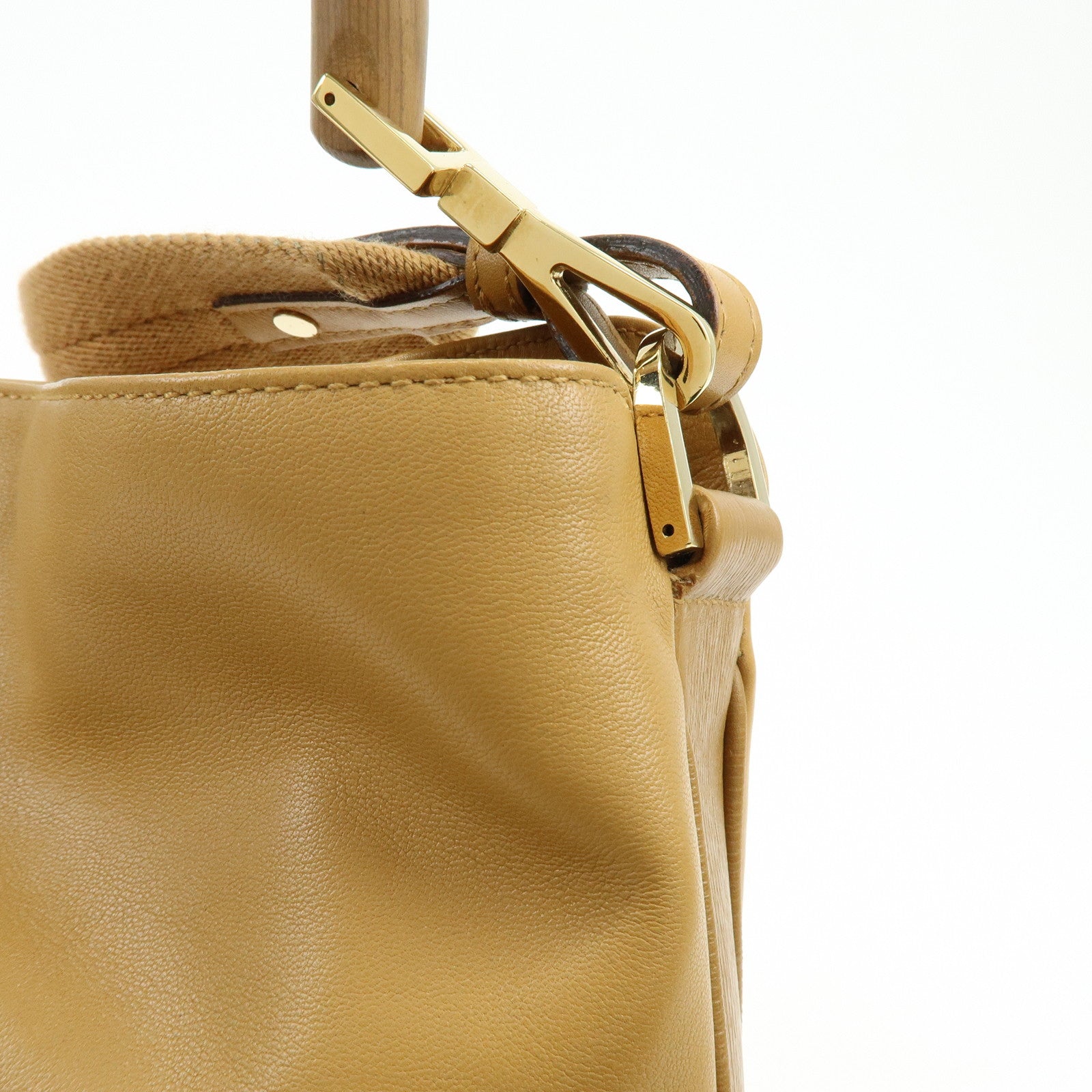 GUCCI Bamboo Leather 2Way Bag Hand Bag Shoulder Bag Brown 001・4095