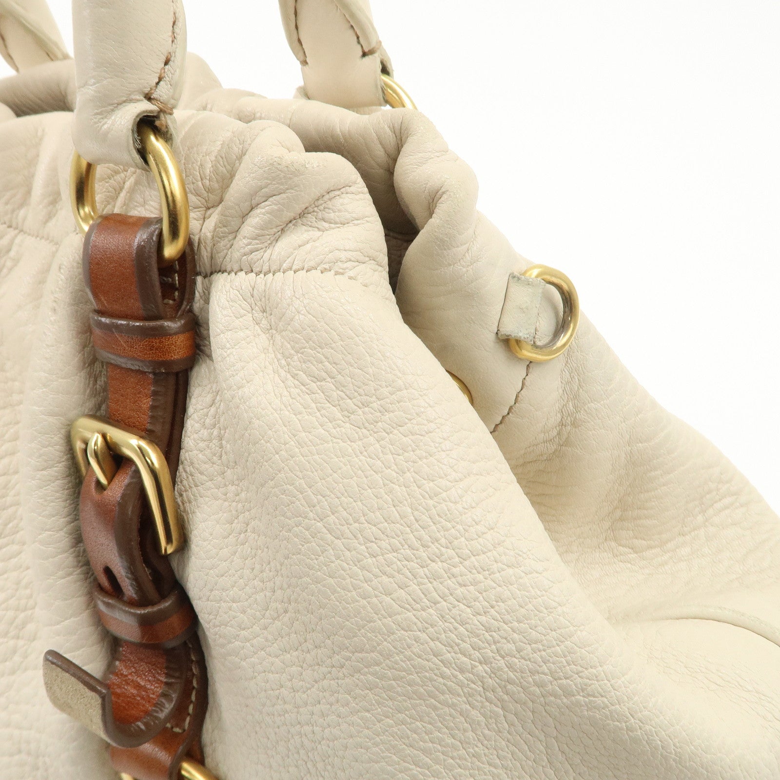 PRADA Leather 2Way Bag Tote Bag Brown White BN1773 Used