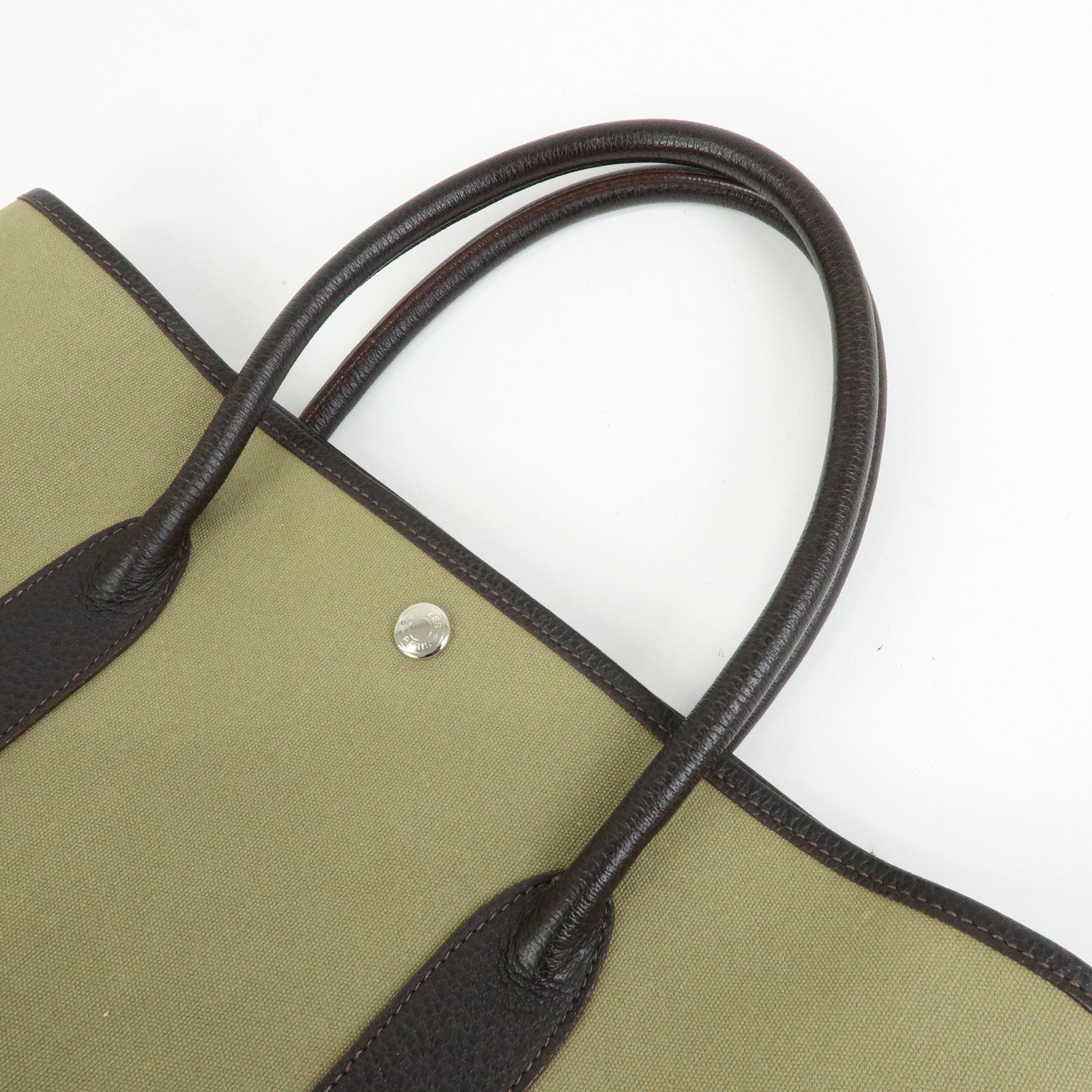 HERMES Toile Ash Negonda Garden Party PM □F Stamped Tote Bag Khaki
