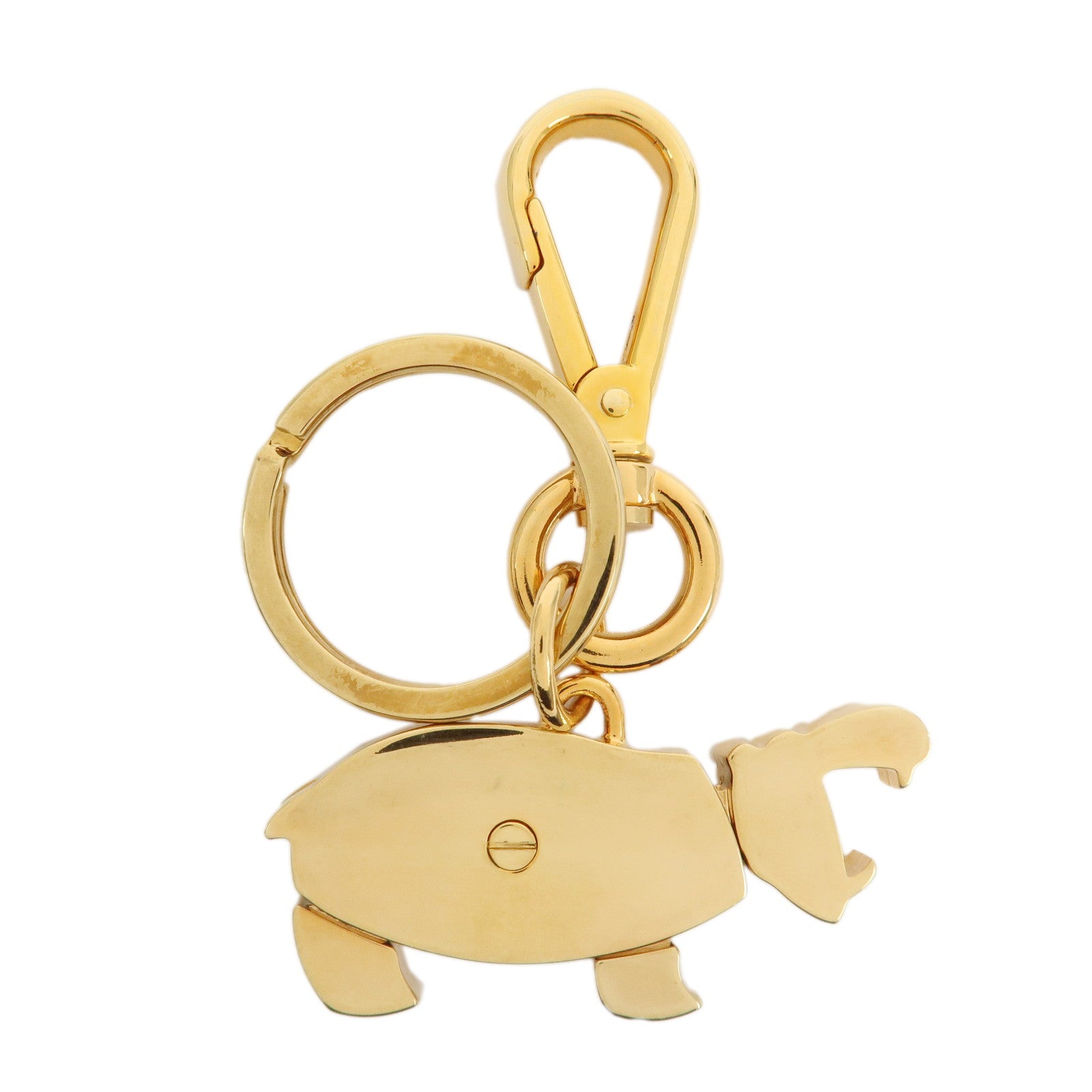 PRADA Hippopotamus Metal Bag Charm Key Charm Black Gold