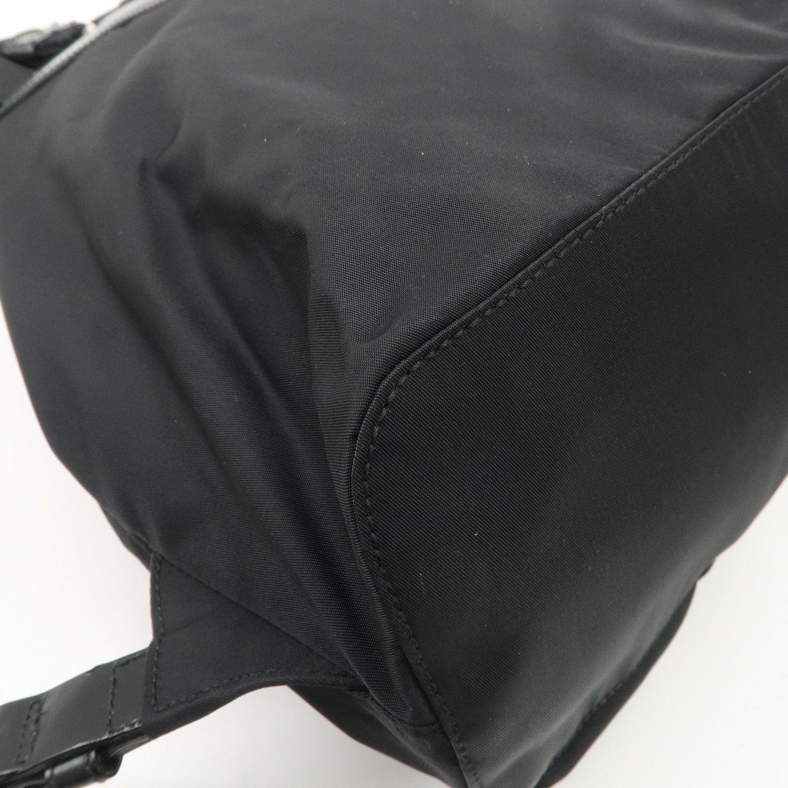 PRADA Triangle Logo Leather Nylon Backpack Black B6677 Used