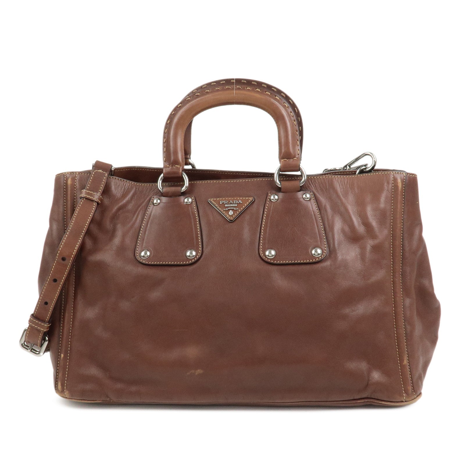 PRADA Triangle Logo 2Way Bag Tote Bag Shoulder Bag BN1889