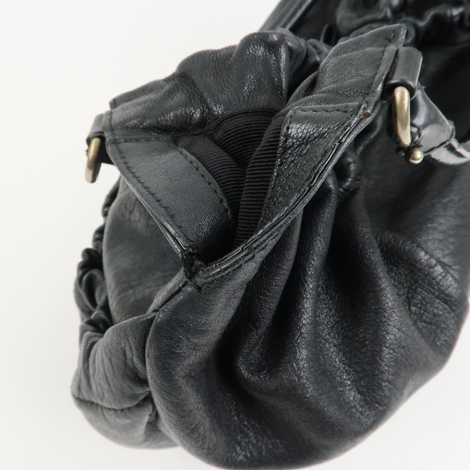 Ferragamo Leather Patent Leather Shoulder Bag Hand Bag Black