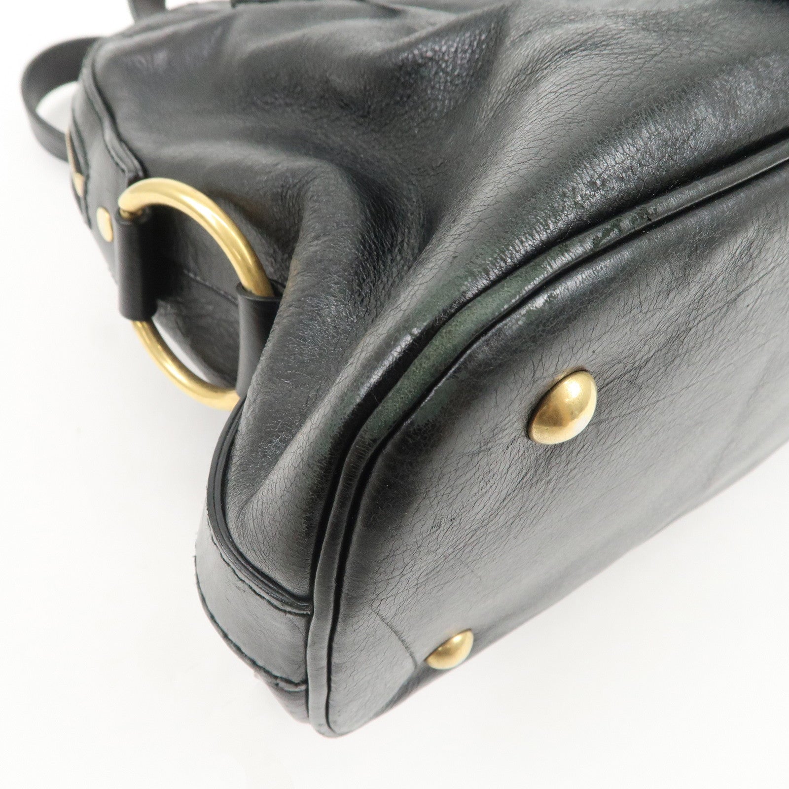 SAINT LAURENT PARIS Logo Leather Shoulder Bag Hand Bag Black 156464