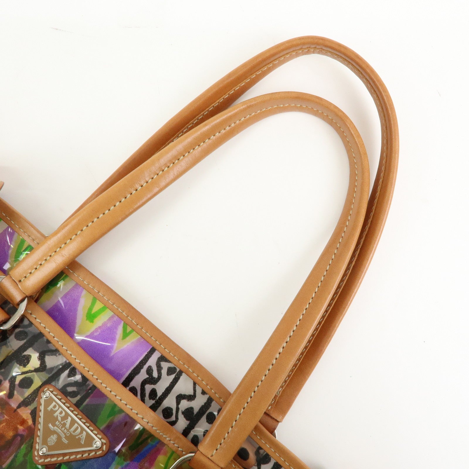 PRADA Venetian Print PVC Leather Tote Bag Clear Multicolor BR2515