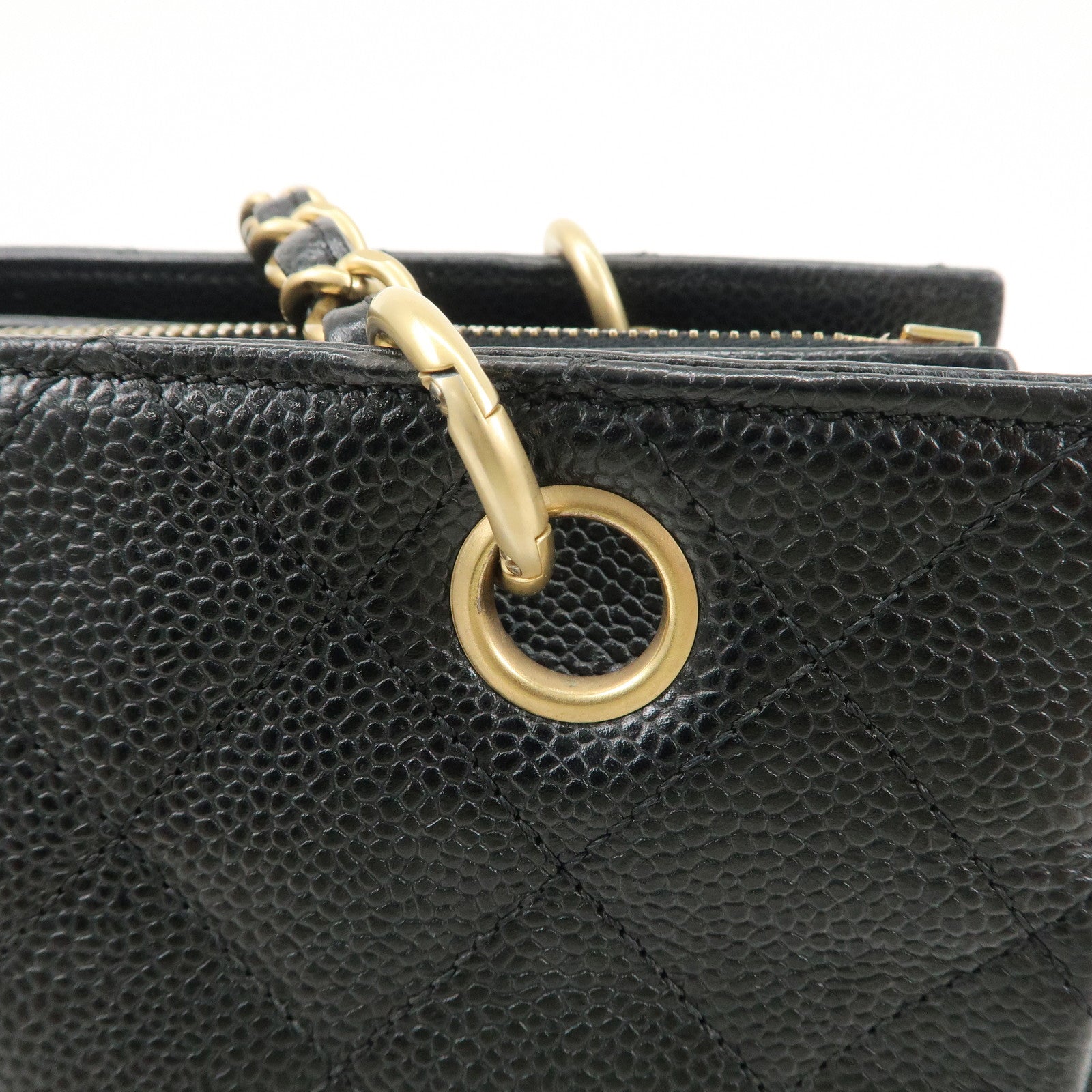 CHANEL COCO Mark Matelasse Caviarskin Chain Tote Bag Black Used