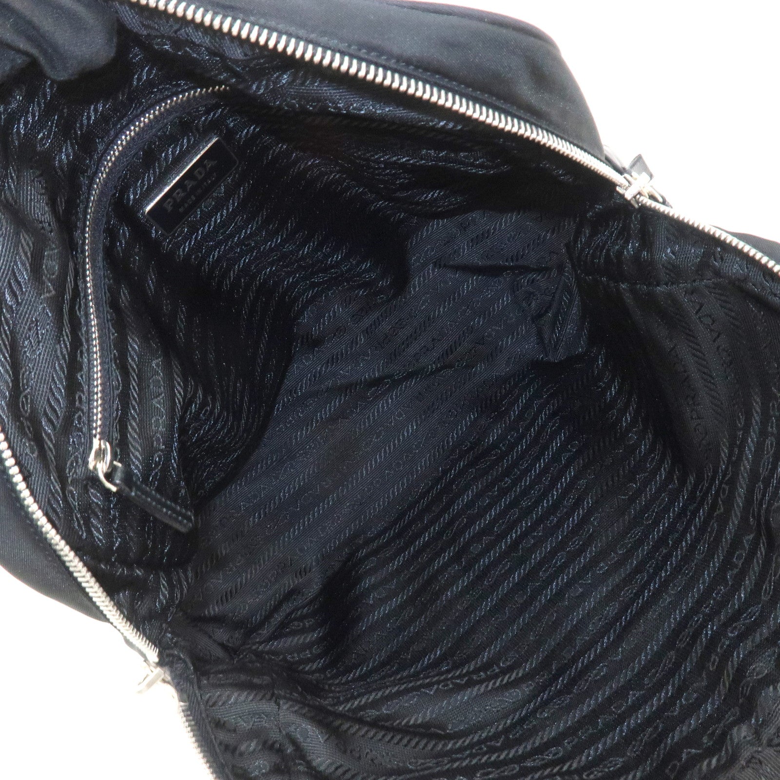 PRADA Triangle Logo Nylon Leather Hand Bag Black BN0531