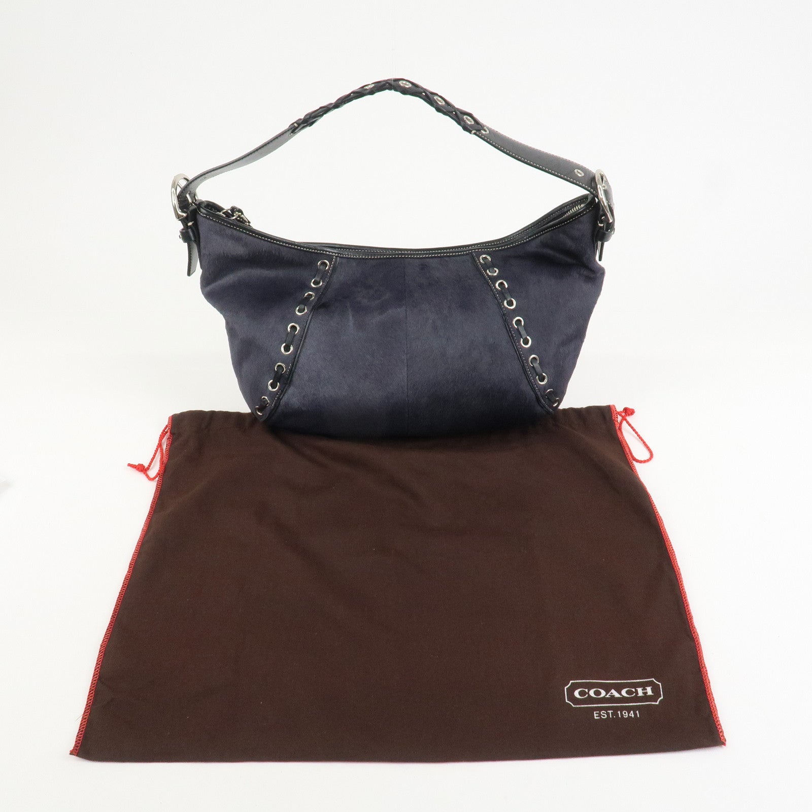 COACH Logo Unborn Calf Leather Shoulder Bag Hand Bag Black