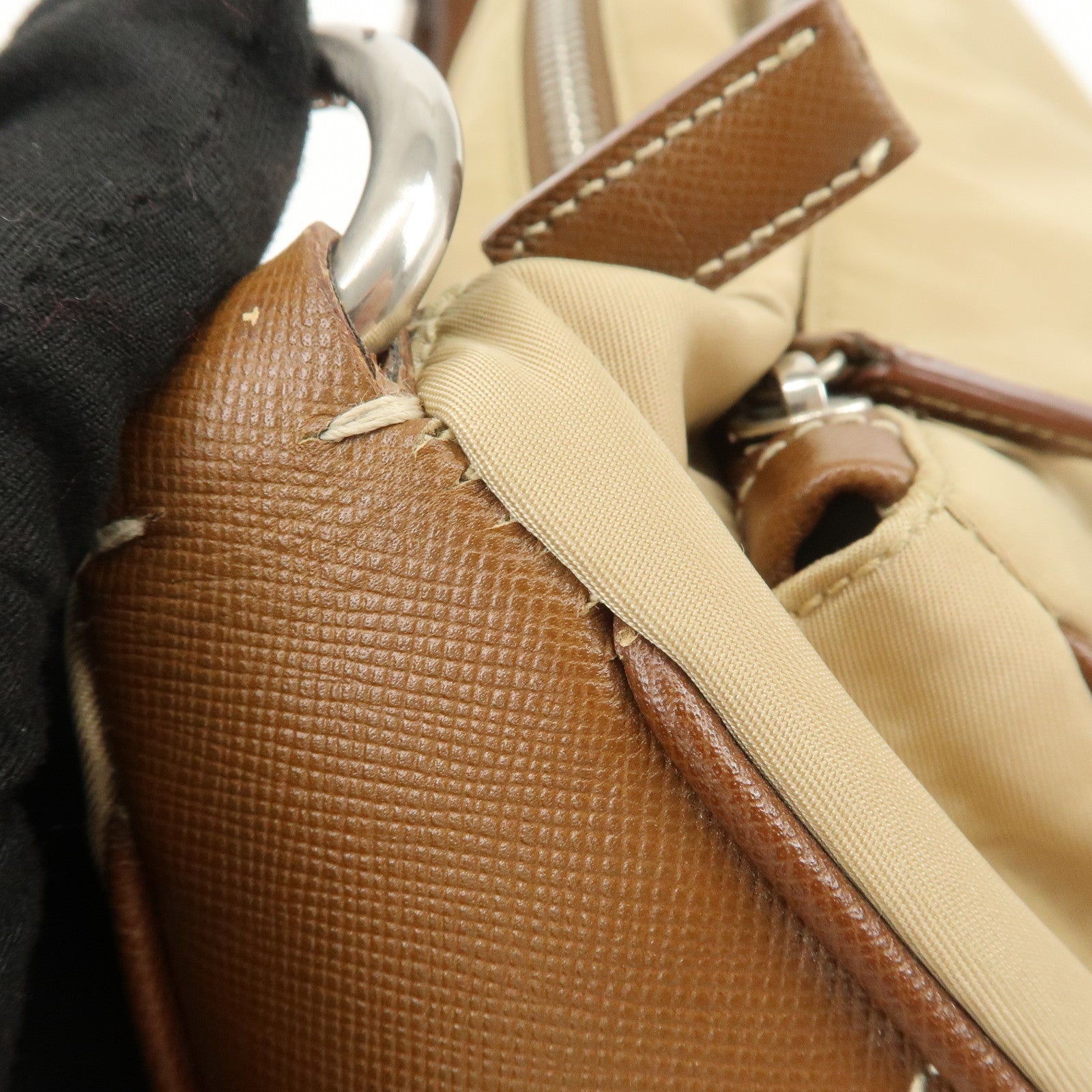 PRADA Triangle Logo Nylon Saffiano Leather Shoulder Bag Hand Bag