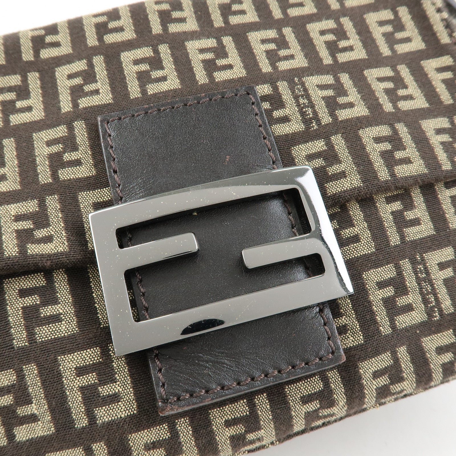FENDI Mini Mamma Baguette Zucchino Canvas Shoulder Bag 8BR180