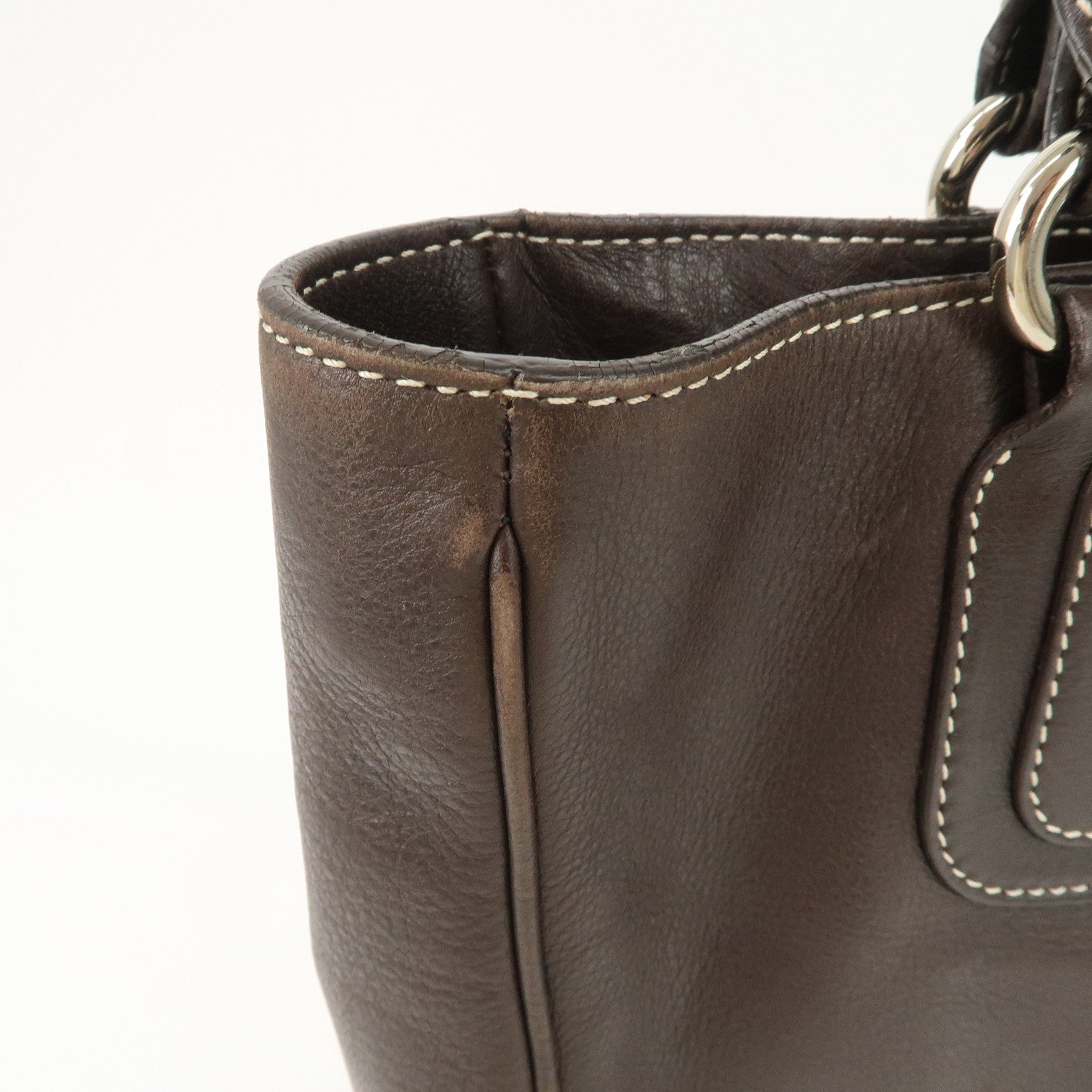CELINE Boogie Bag Leather Large Tote Bag Hand Bag Dark Brown