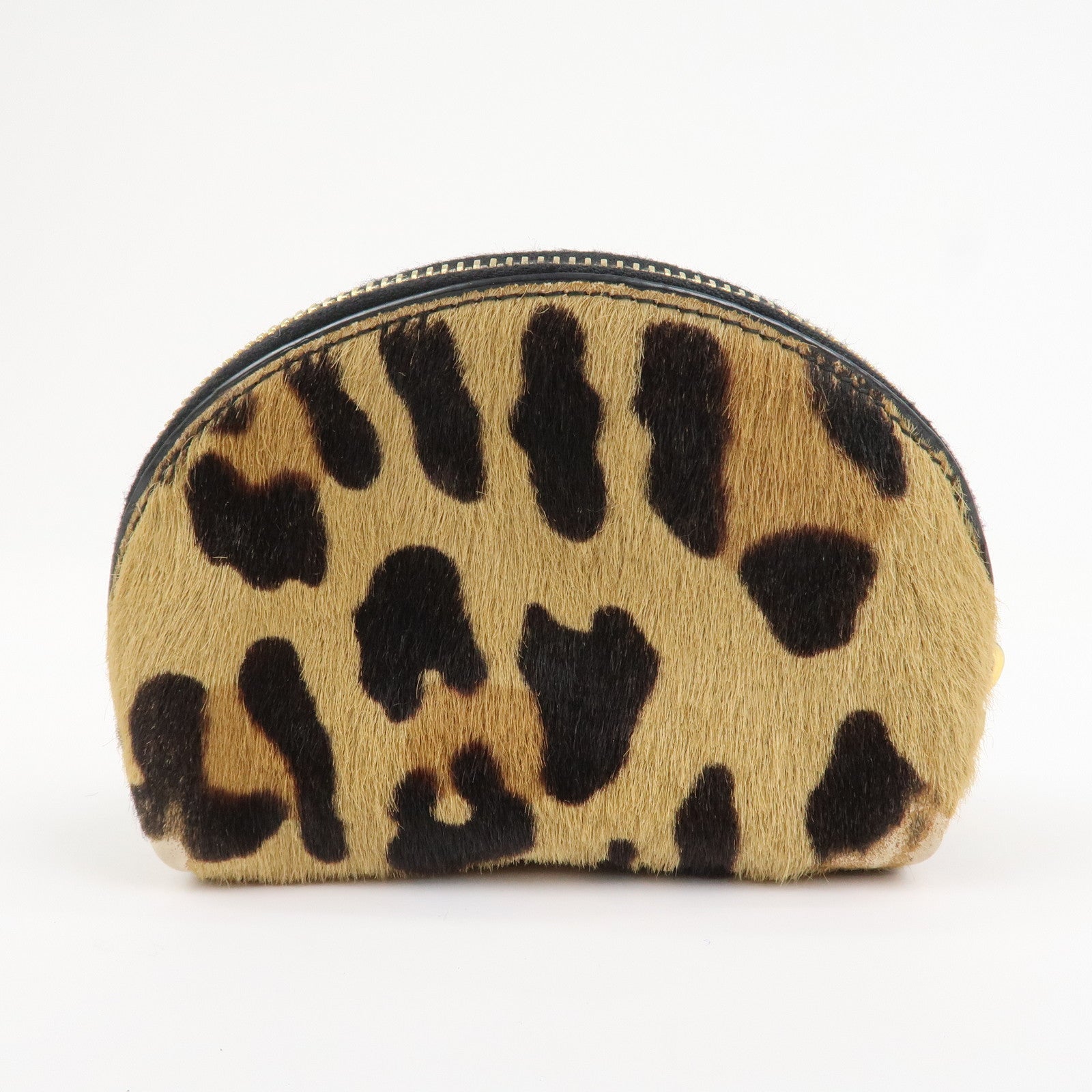 PRADA Logo Unborn Calf Coin Case Brown Animal Pattern