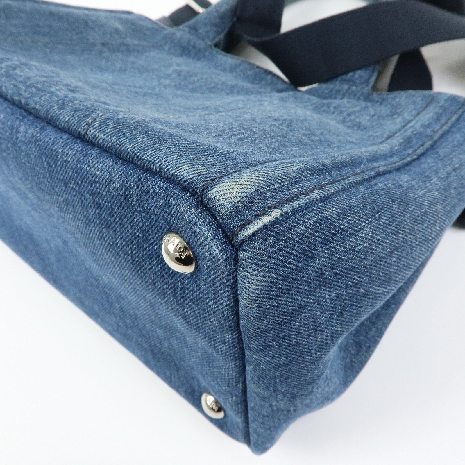 PRADA Canapa Triangle Logo Denim 2Way Bag Hand Bag Blue 1BG439