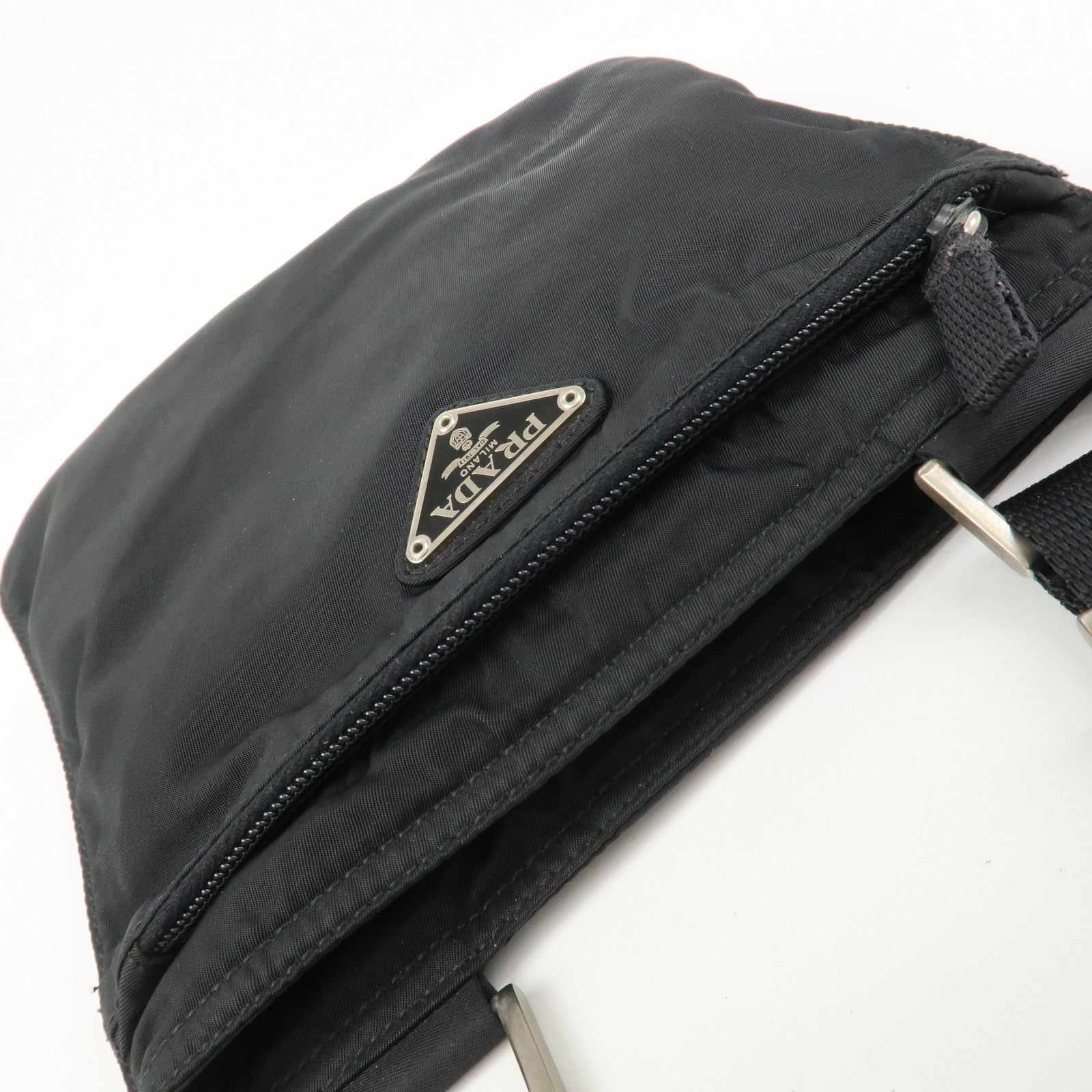 PRADA Triangle Logo Nylon Shoulder Bag Crossbody Bag Black BT7372