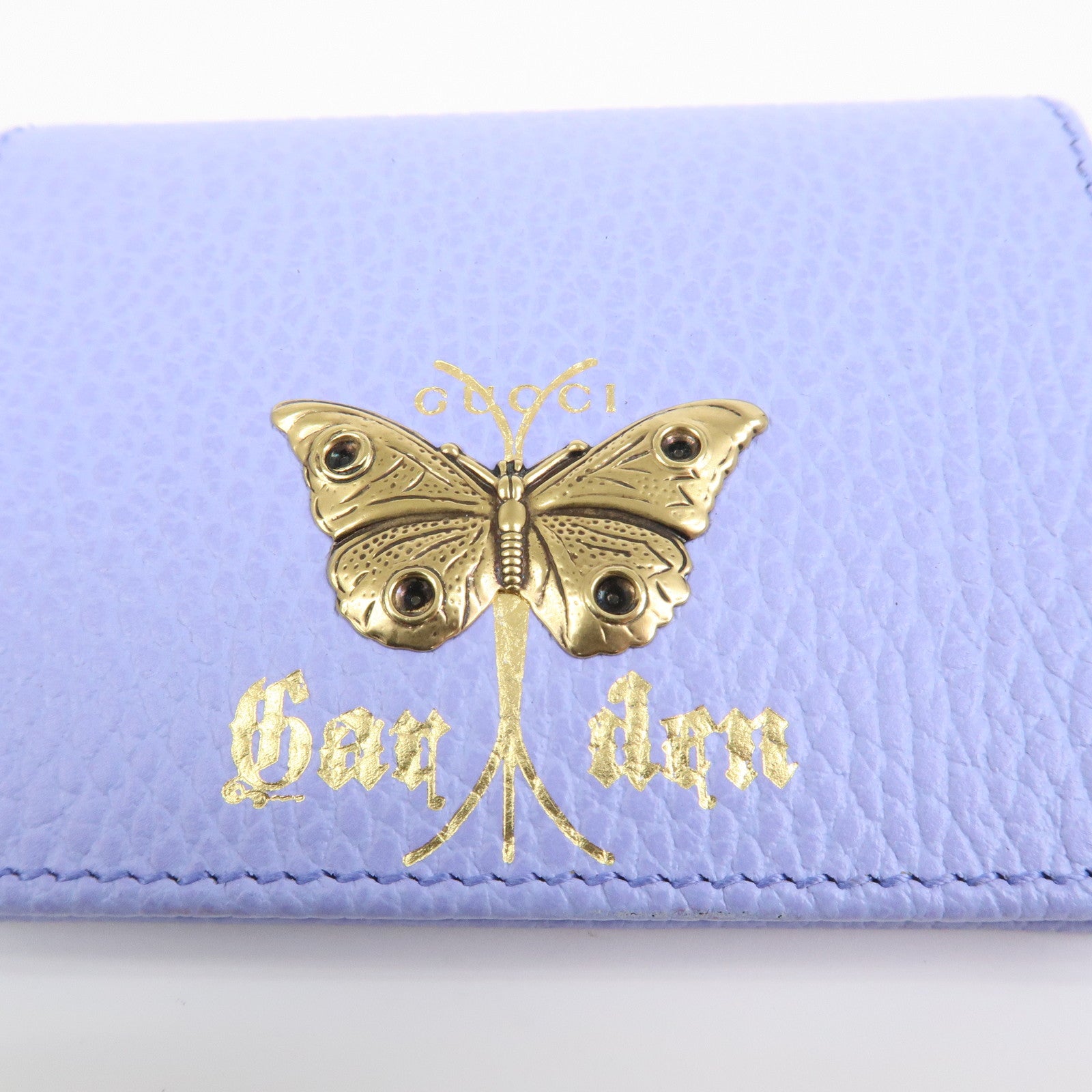 GUCCI Butterfly Calf Leather Bi-Fold Compact Wallet Purple 516929