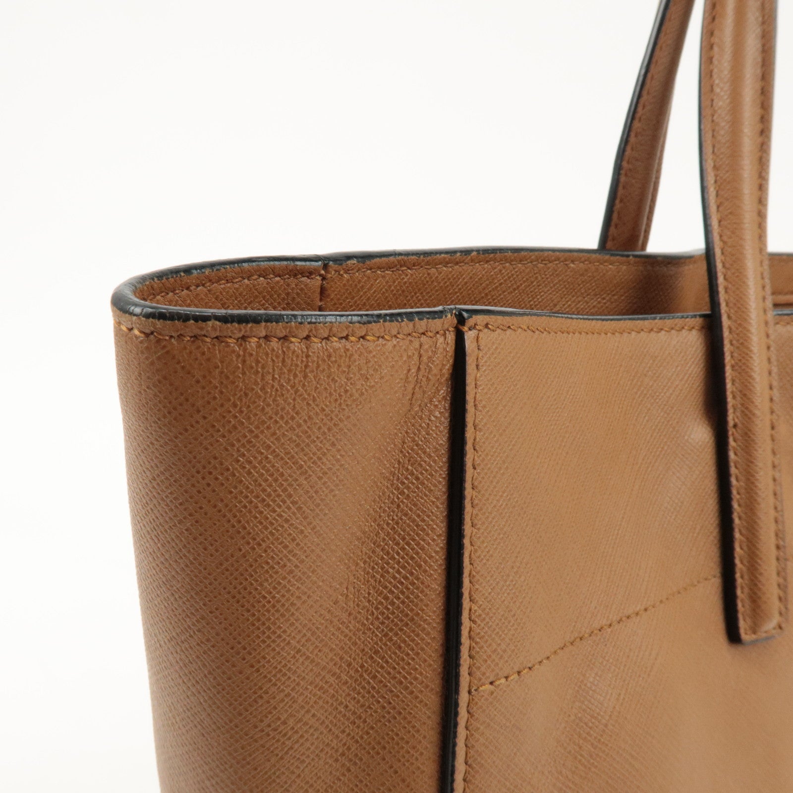 PRADA Triangle Logo Saffiano Leather 2Way Tote Bag Brown BN2666