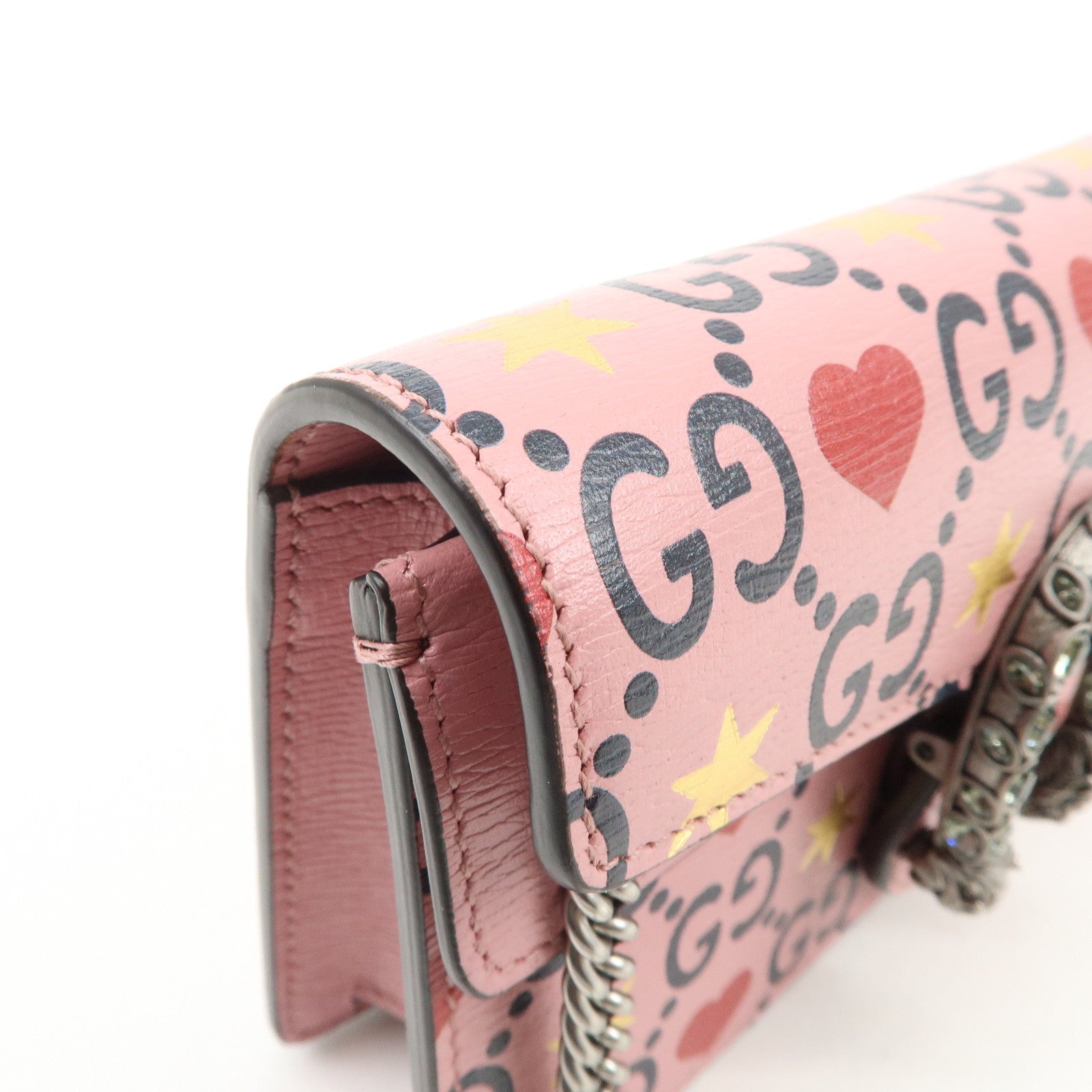 GUCCI Dionysus Super Mini Bag Heart Chain Shoulder Bag Pink 476432