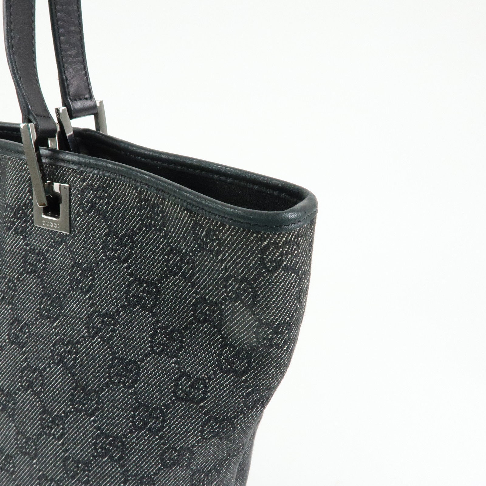 GUCCI GG Denim Leather Tote Bag Shoulder Bag Black 31243