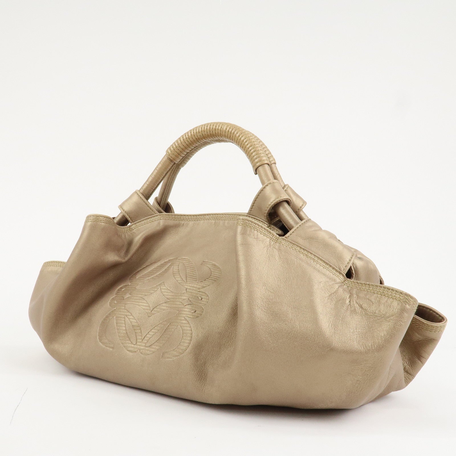 LOEWE Anagram Nappa Aire Leather Hand Bag Tote Bag Gold Used