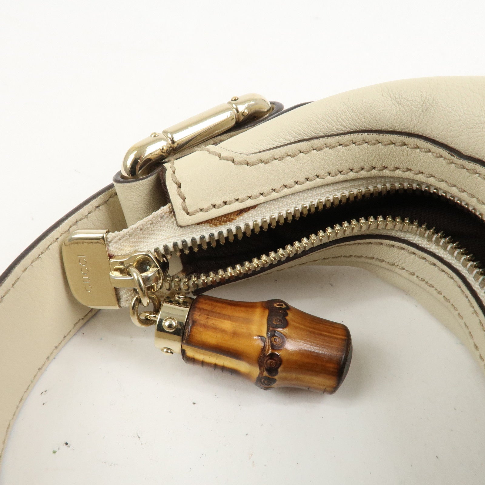 GUCCI Horsebit Bamboo Leather Shoulder Bag Ivory 154378