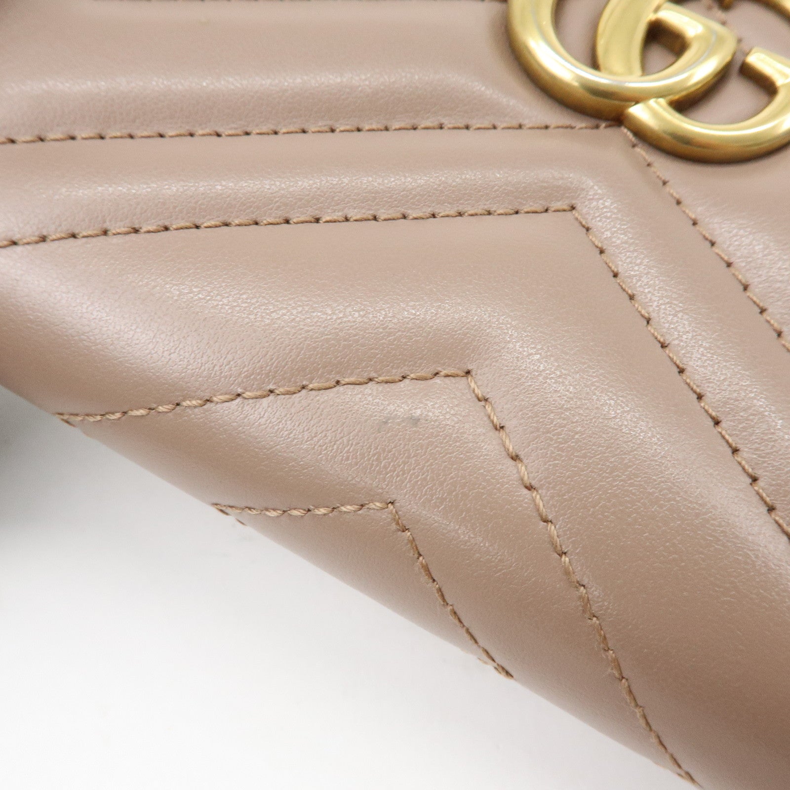 GUCCI GG Marmont Chevron Leather Long Wallet Beige 443123