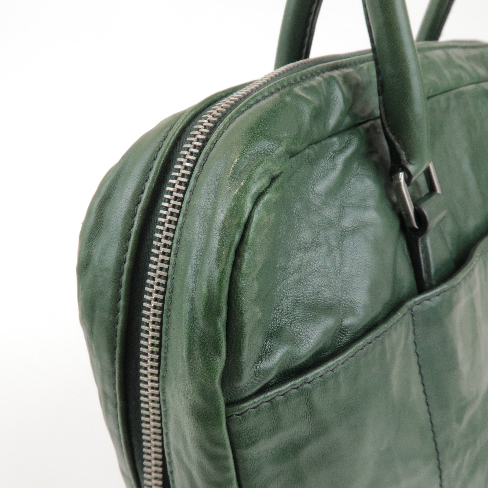 PRADA Triangle Logo 2Way Leather Hand Bag Shoulder Bag Green