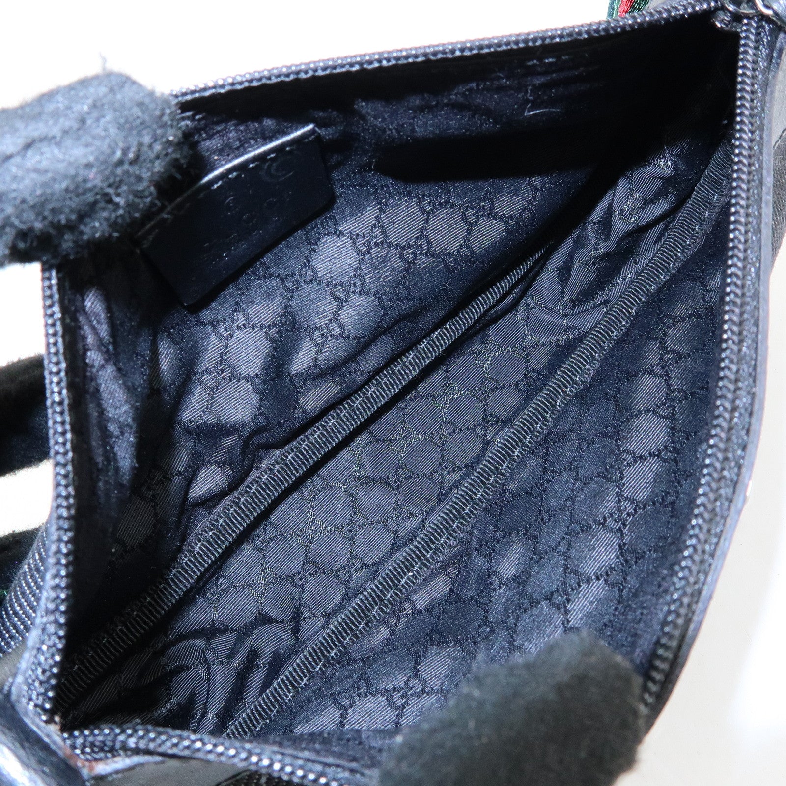 GUCCI Sherry Denim Leather Accessory Pouch Hand Bag Black 92820