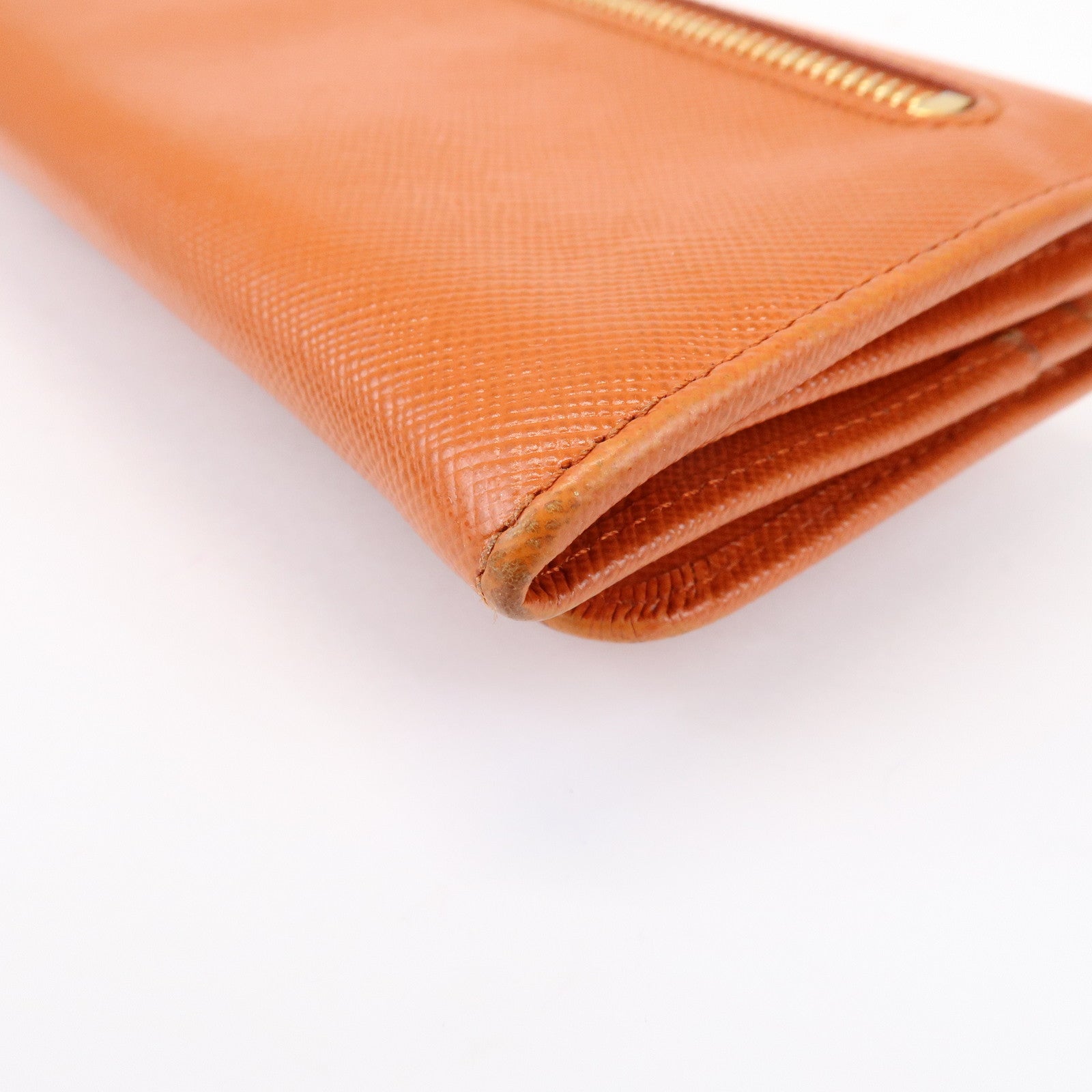 PRADA Saffiano Leather Ribbon Flap Long Wallet Orange 1M1132