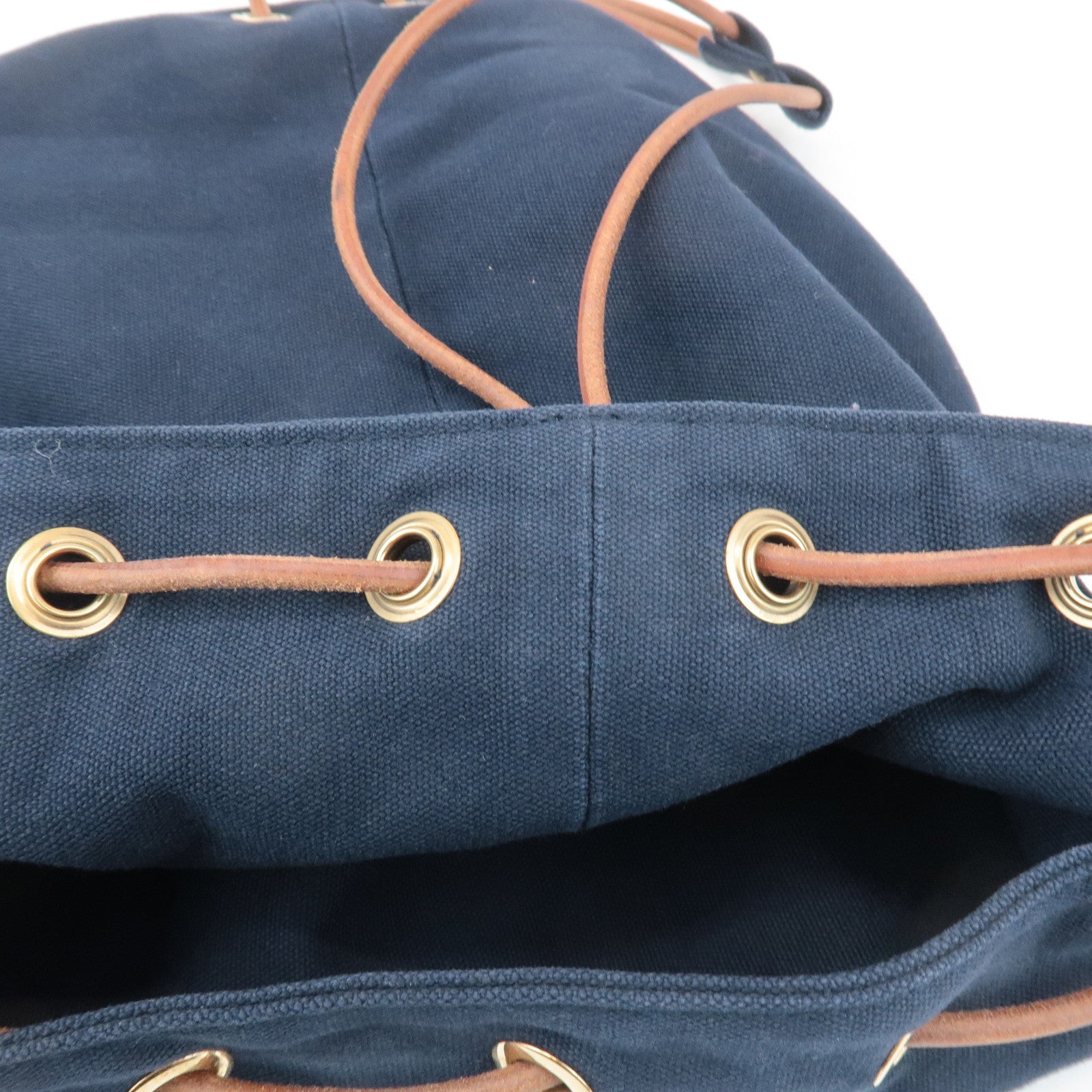 HERMES Canvas Leather Porochon Mimil PM Drawstring Shoulder Bag Used