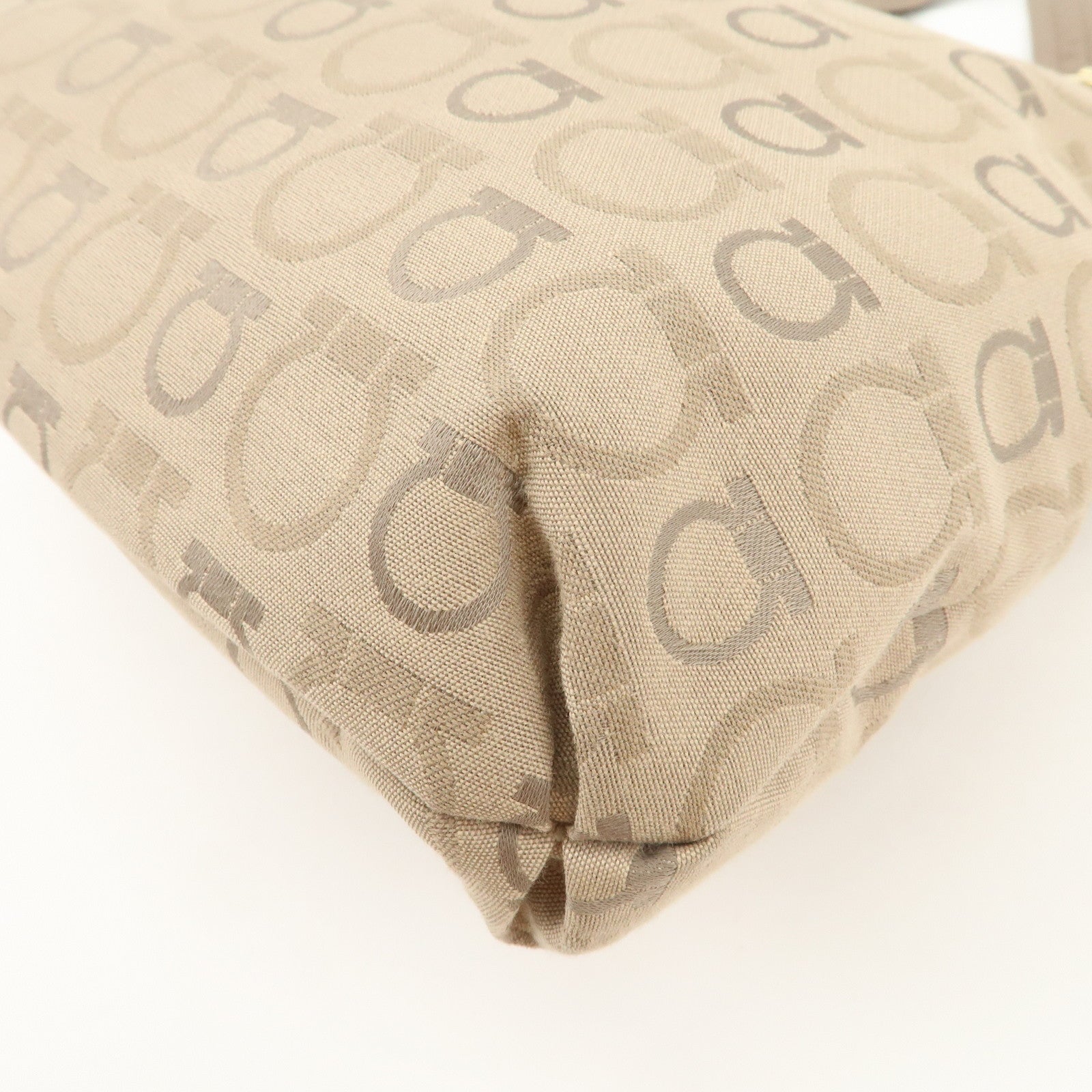 Ferragamo Gancini Canvas Leather Shoulder Bag Tote Bag Brown